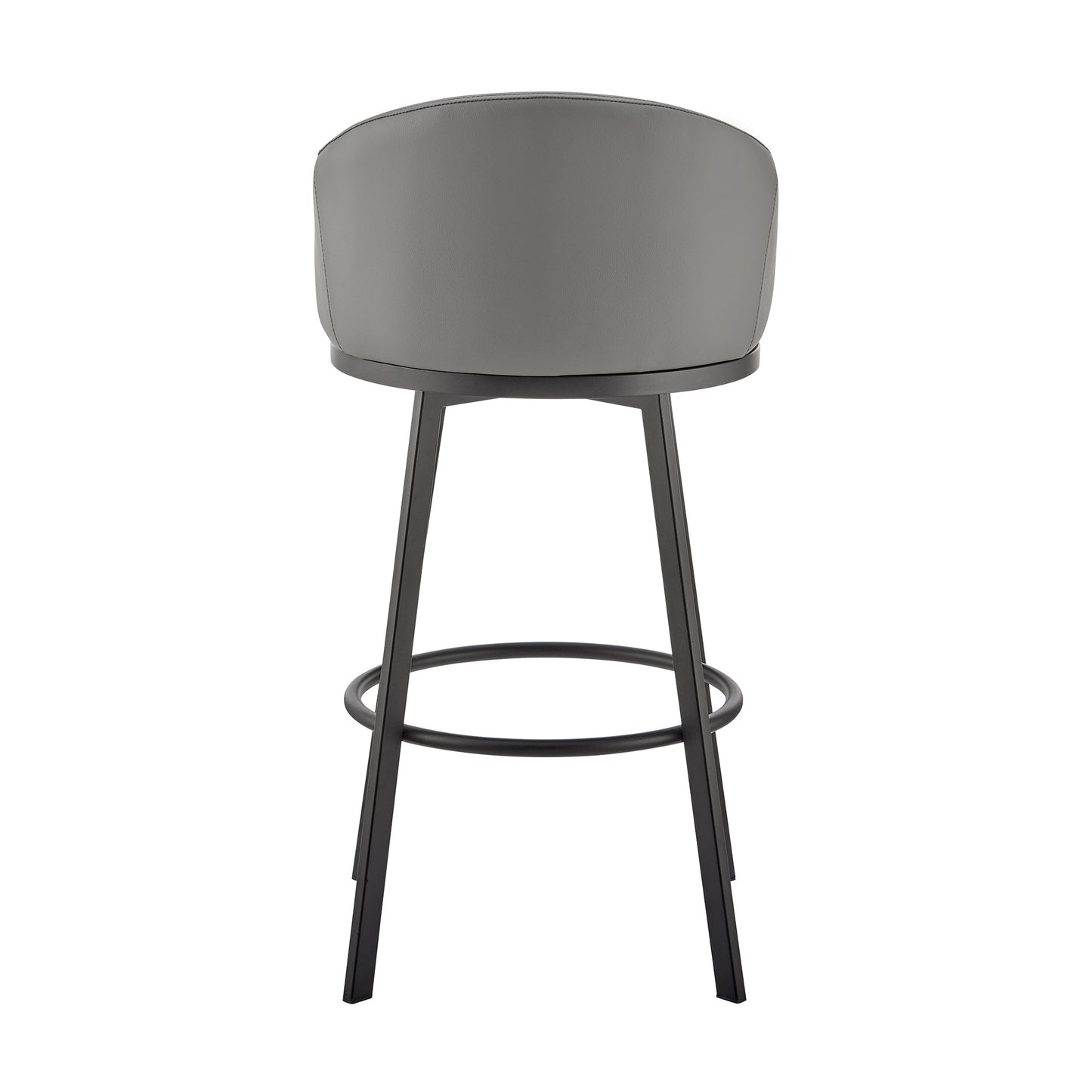 Noran Swivel Bar Stool in Black Metal with Gray Faux Leather