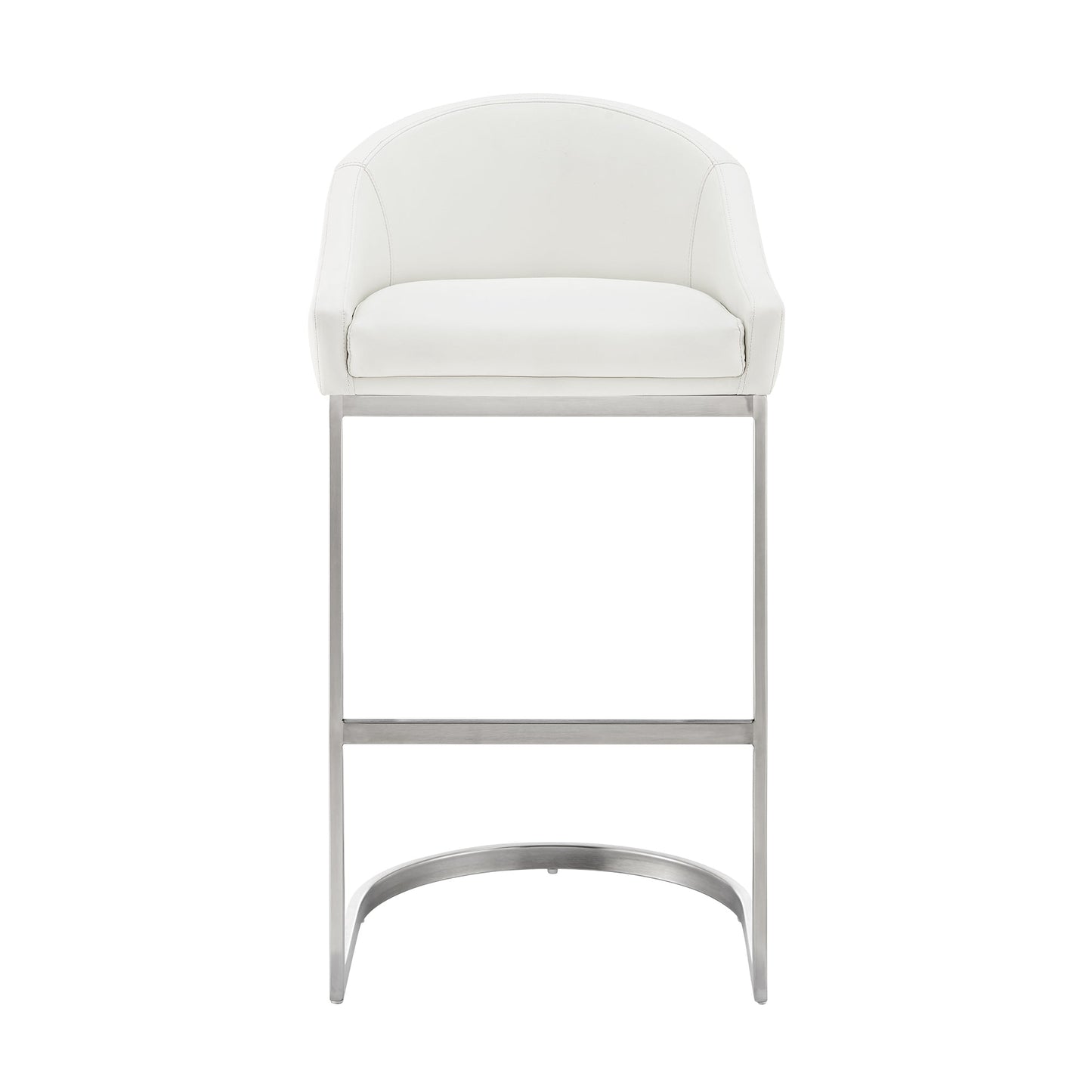 Atherik Bar Stool in Brushed Stainless Steel with White Faux Leather