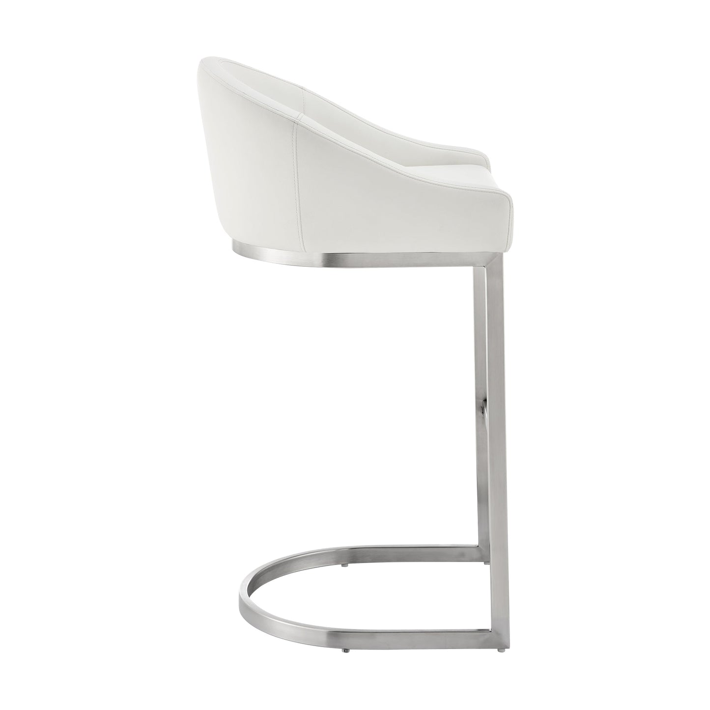 Atherik Bar Stool in Brushed Stainless Steel with White Faux Leather