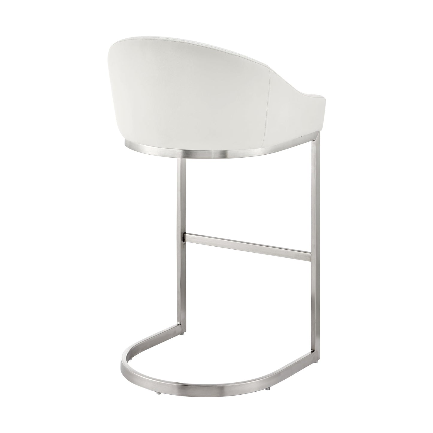 Atherik Bar Stool in Brushed Stainless Steel with White Faux Leather