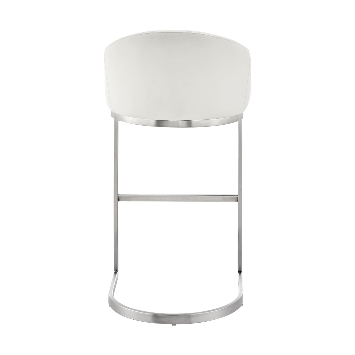 Atherik Bar Stool in Brushed Stainless Steel with White Faux Leather