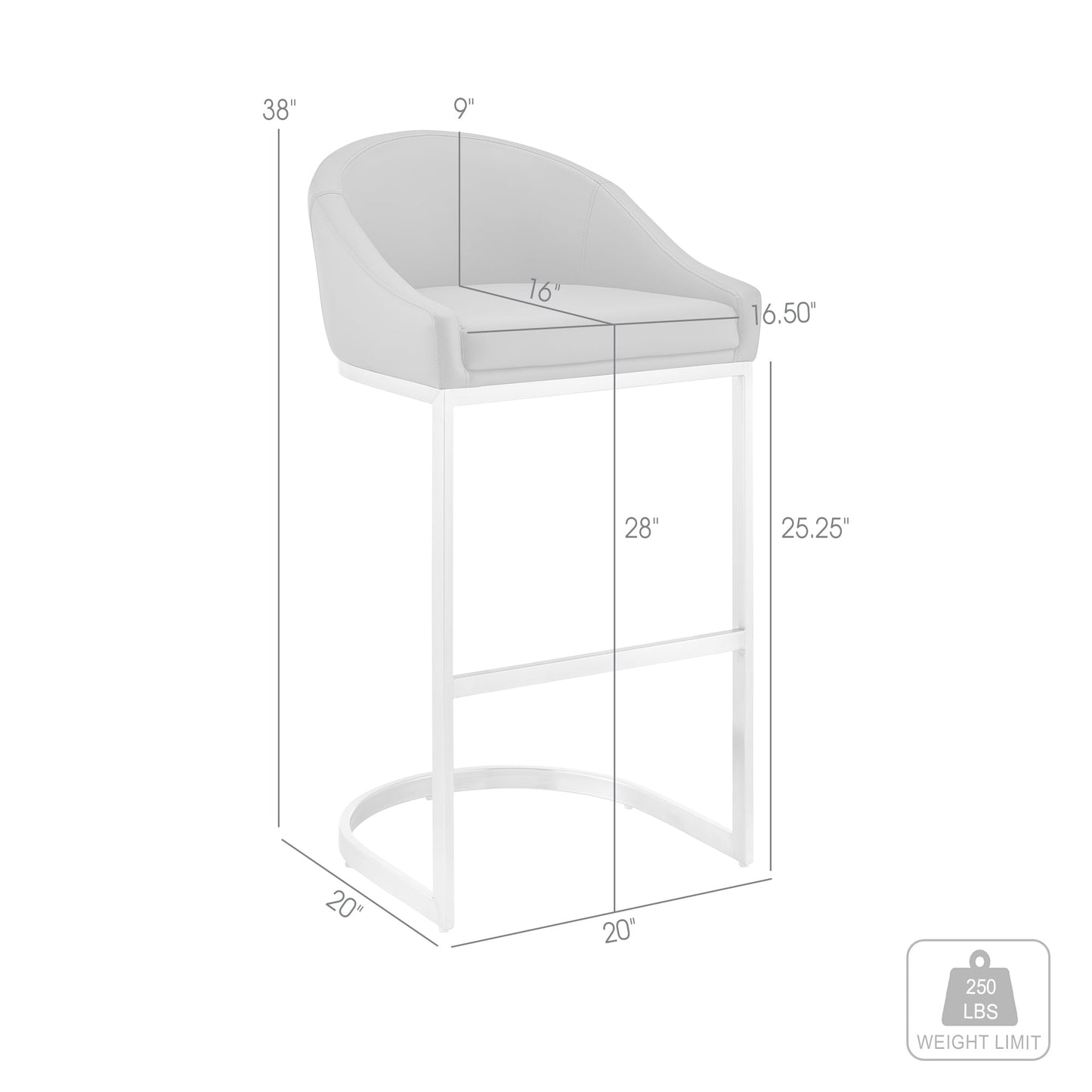 Atherik Bar Stool in Brushed Stainless Steel with White Faux Leather