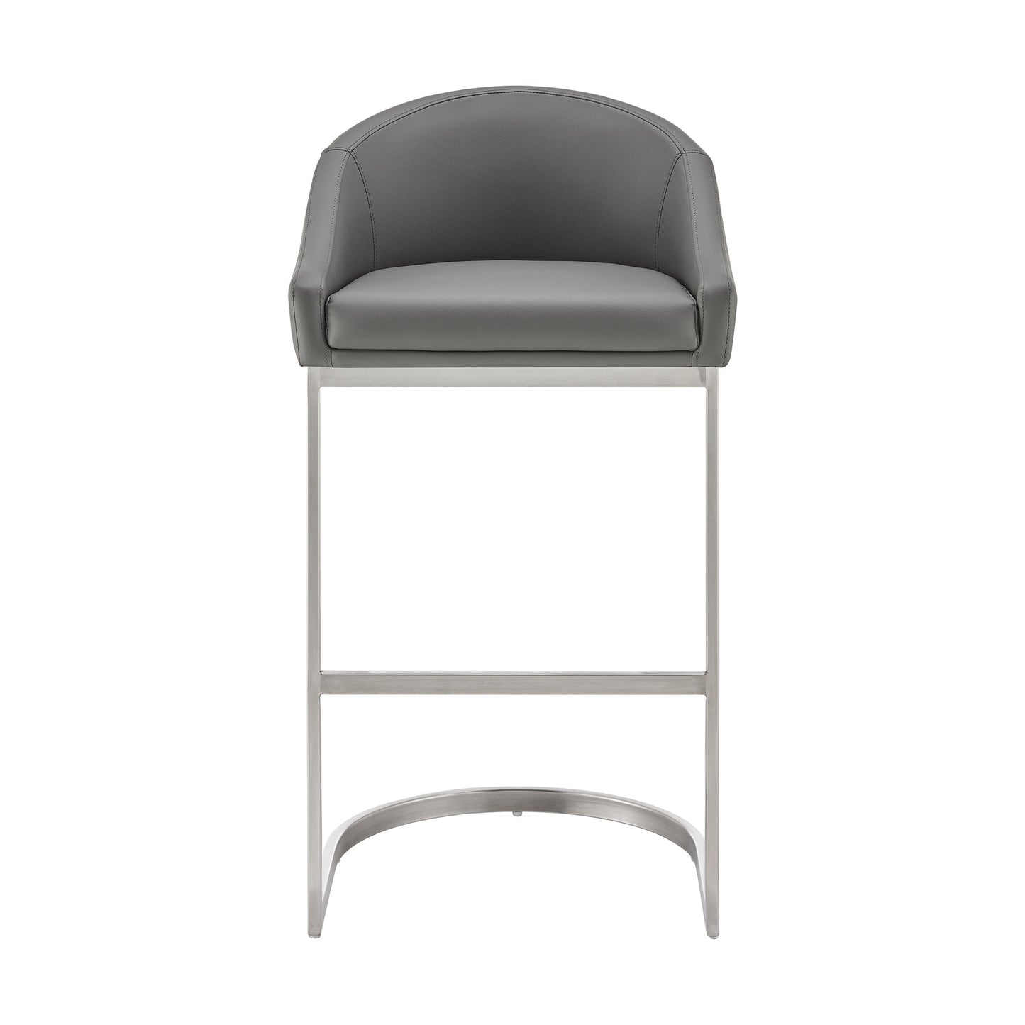 Atherik Bar Stool in Brushed Stainless Steel with Gray Faux Leather