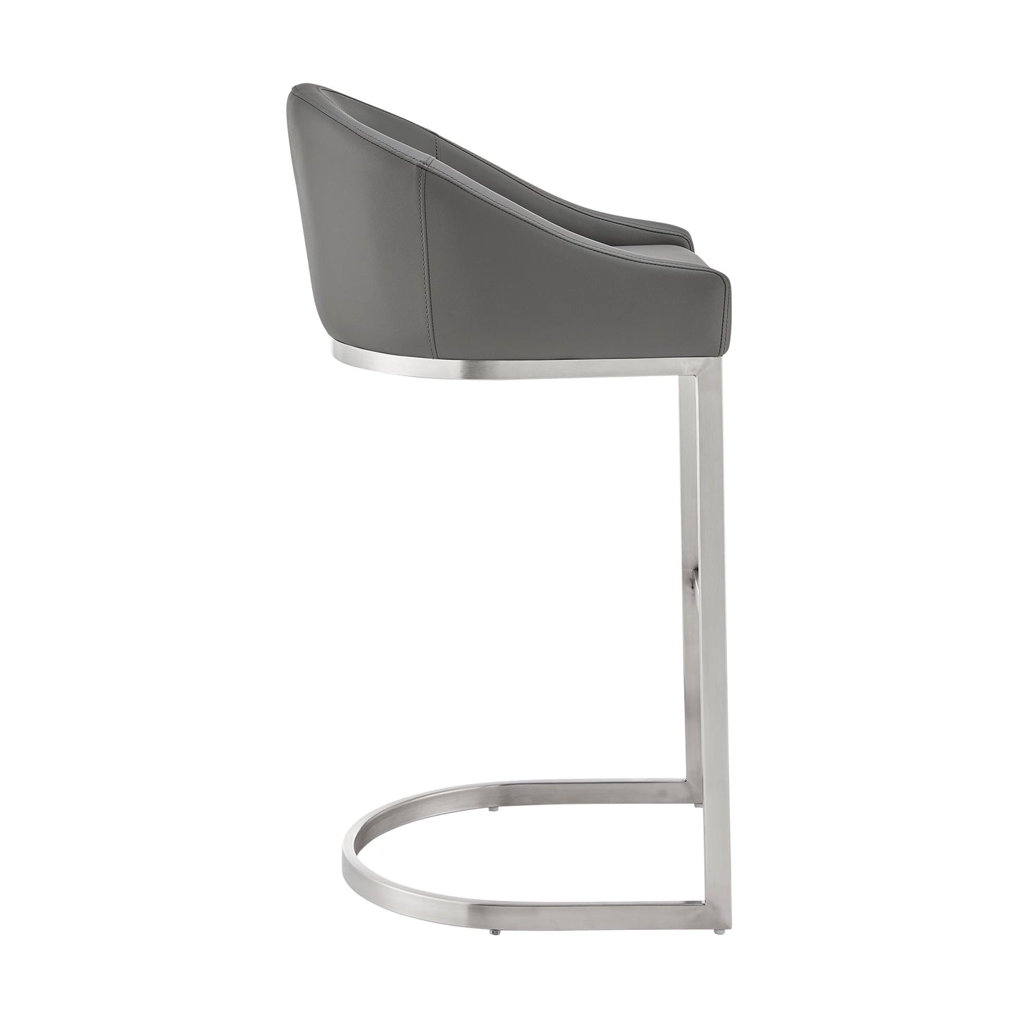 Atherik Bar Stool in Brushed Stainless Steel with Gray Faux Leather