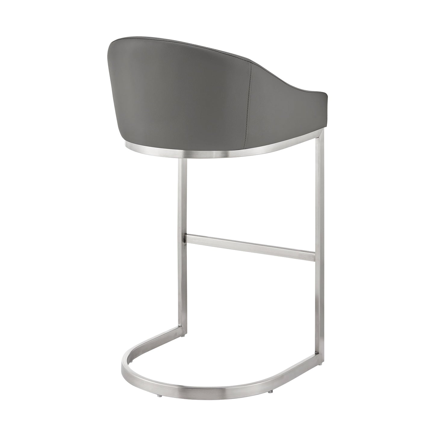 Atherik Bar Stool in Brushed Stainless Steel with Gray Faux Leather