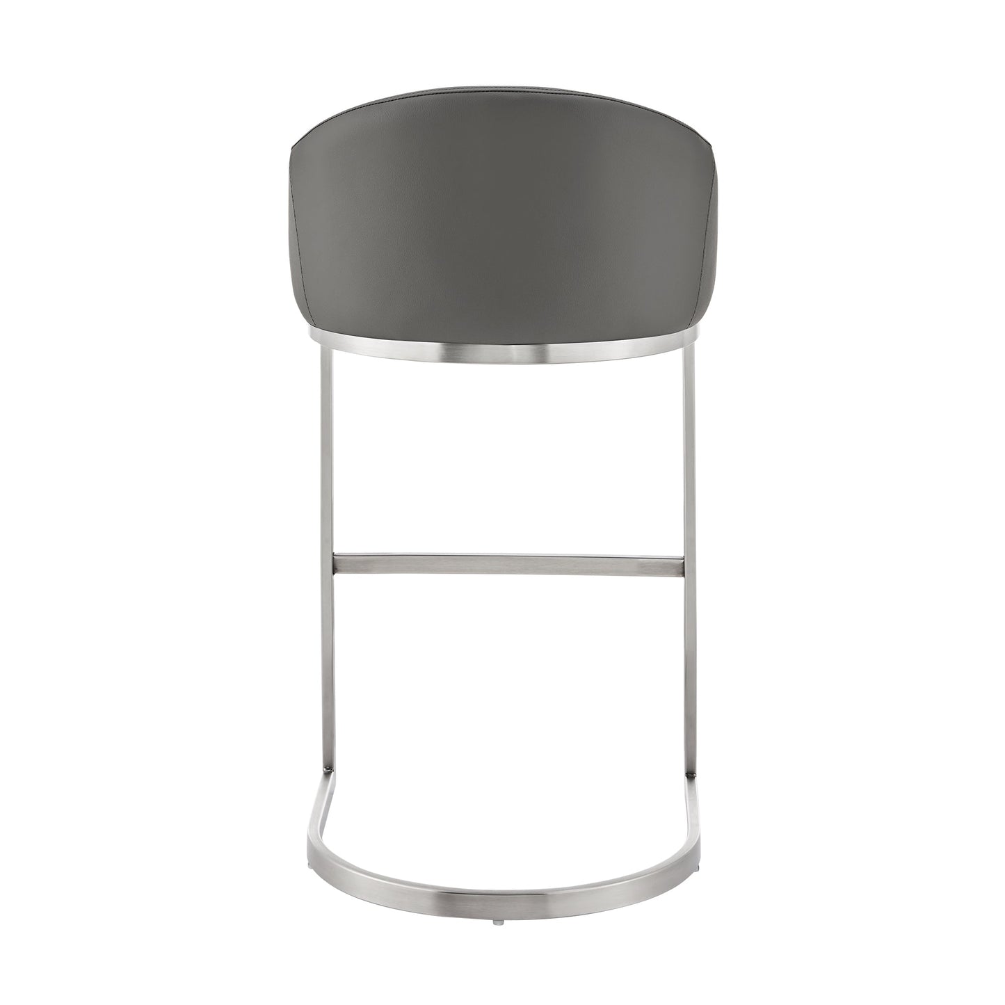 Atherik Bar Stool in Brushed Stainless Steel with Gray Faux Leather