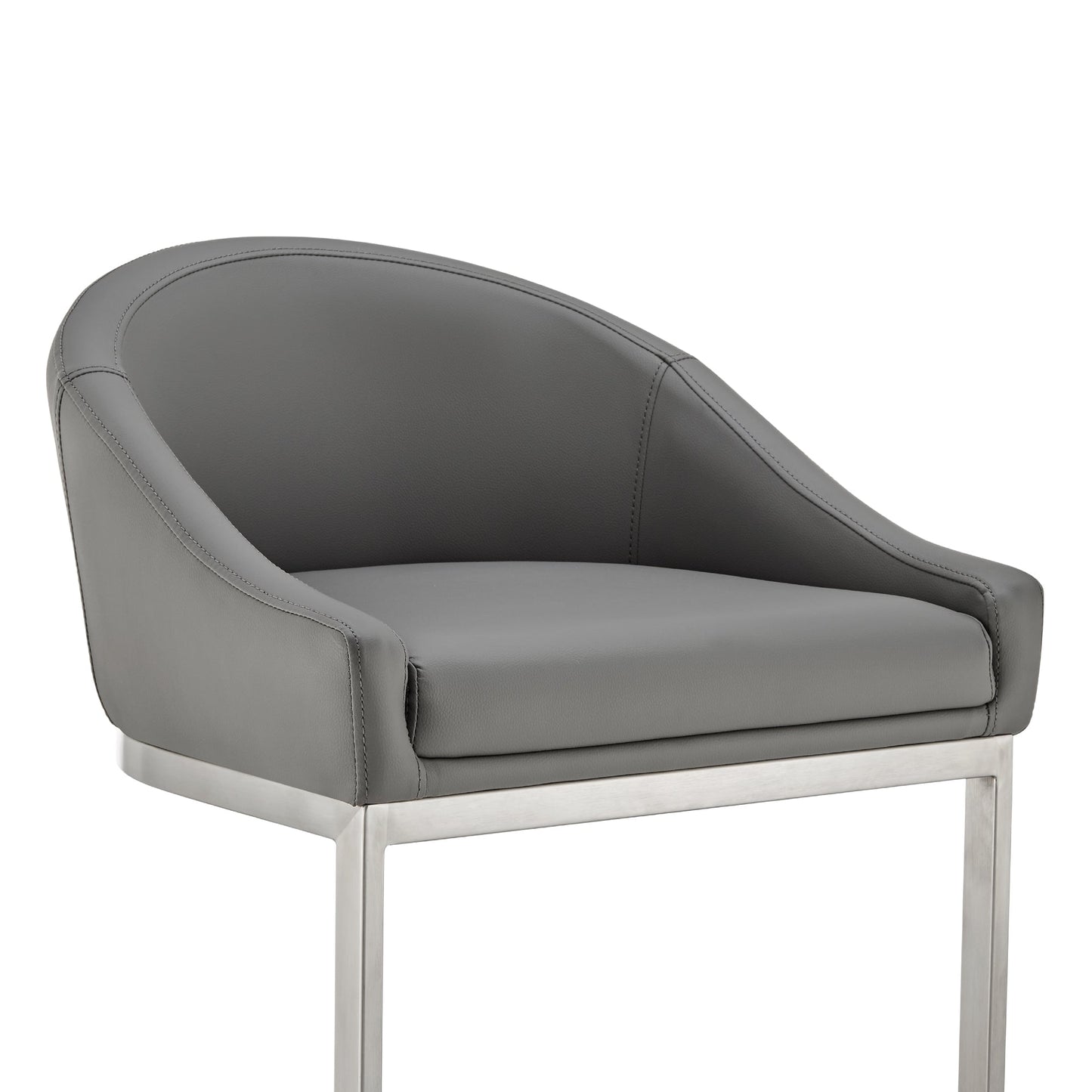 Atherik Bar Stool in Brushed Stainless Steel with Gray Faux Leather