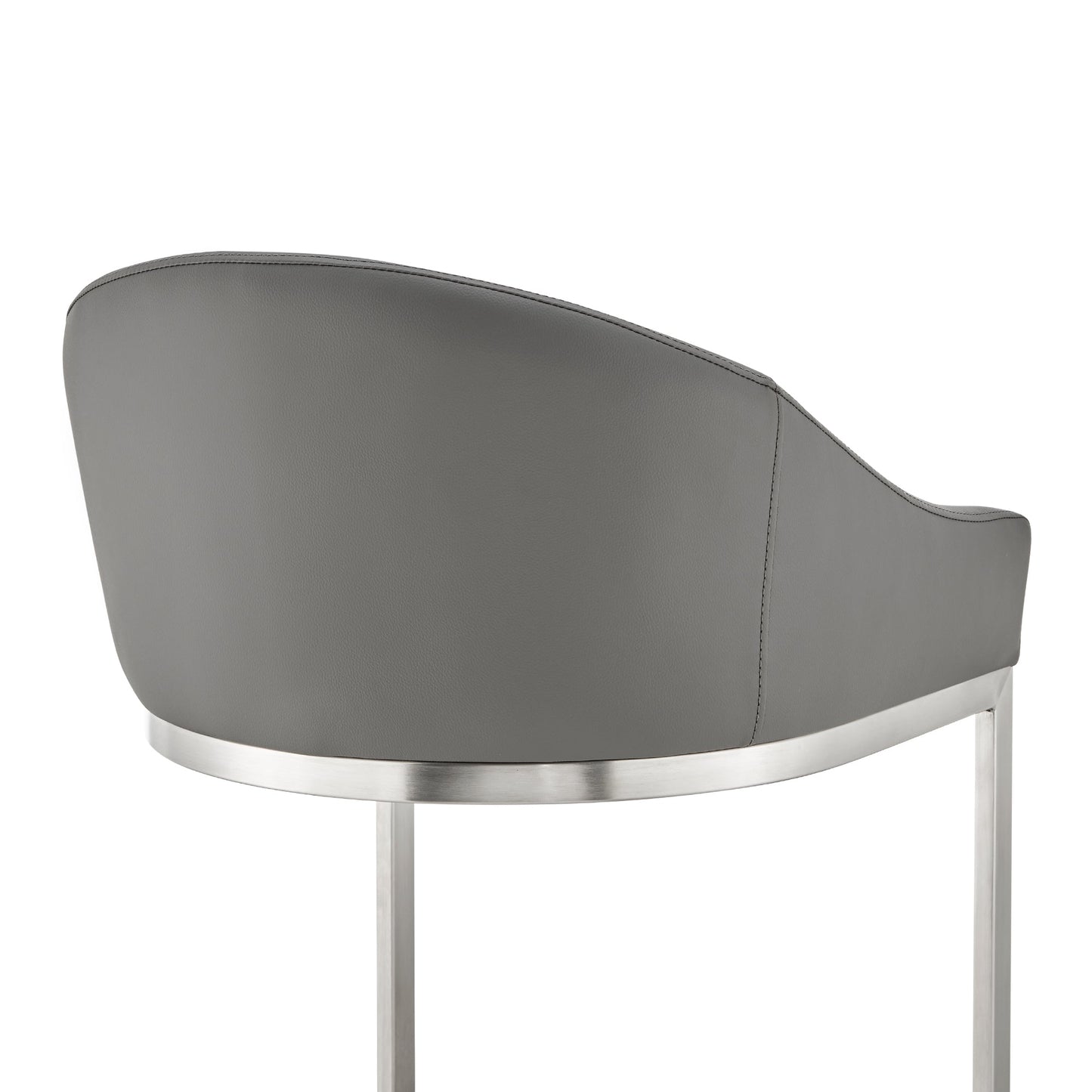 Atherik Bar Stool in Brushed Stainless Steel with Gray Faux Leather