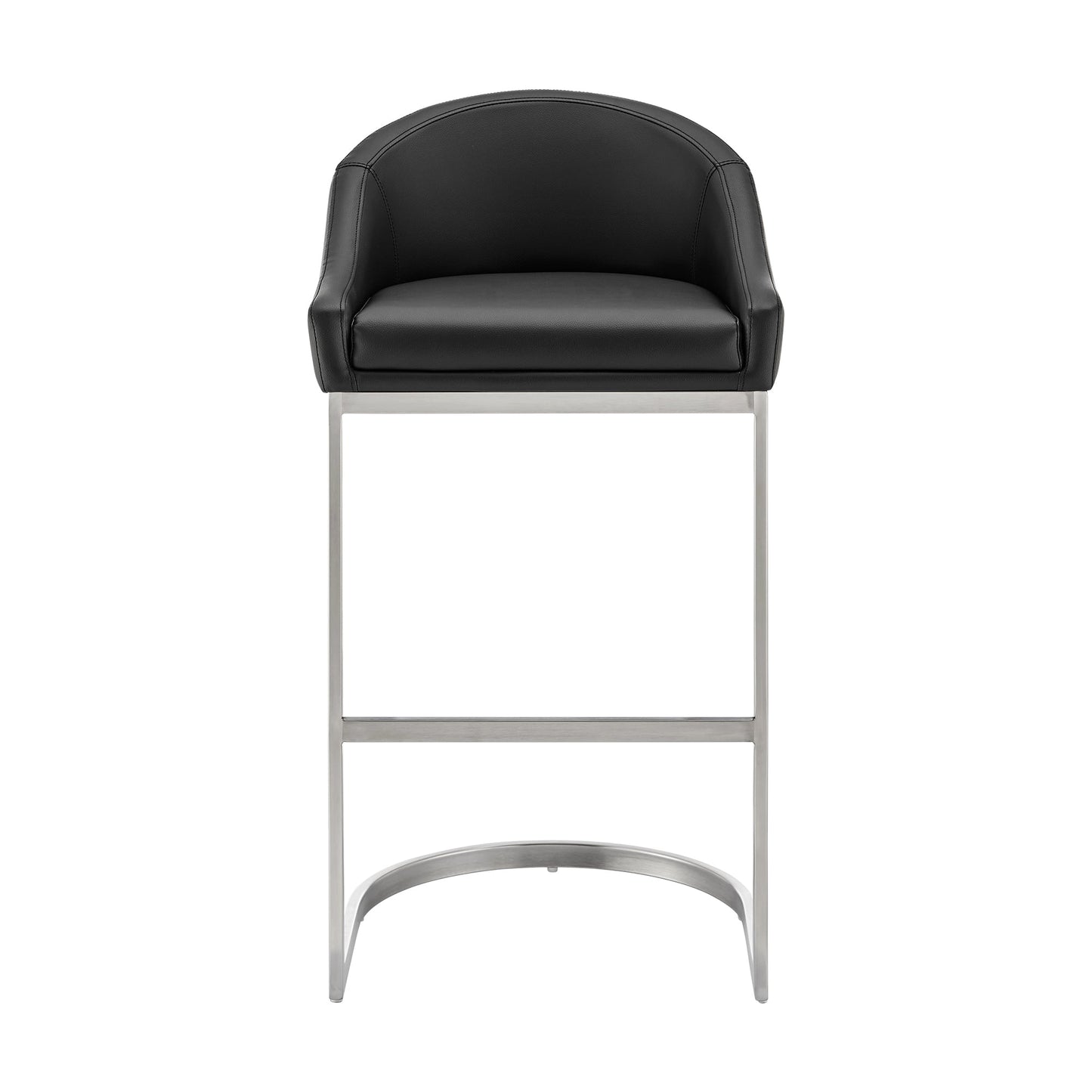 Atherik Bar Stool in Brushed Stainless Steel with Black Faux Leather