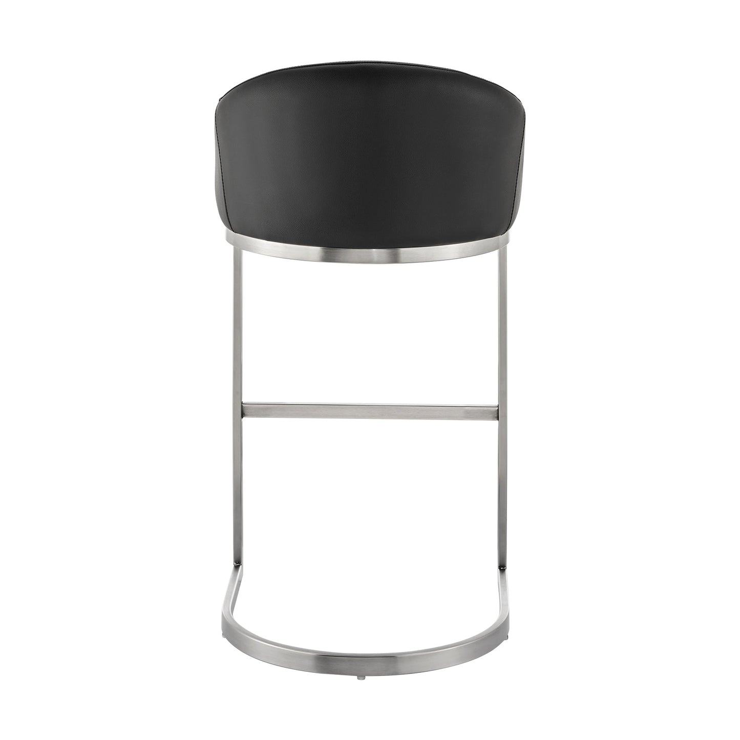 Atherik Bar Stool in Brushed Stainless Steel with Black Faux Leather