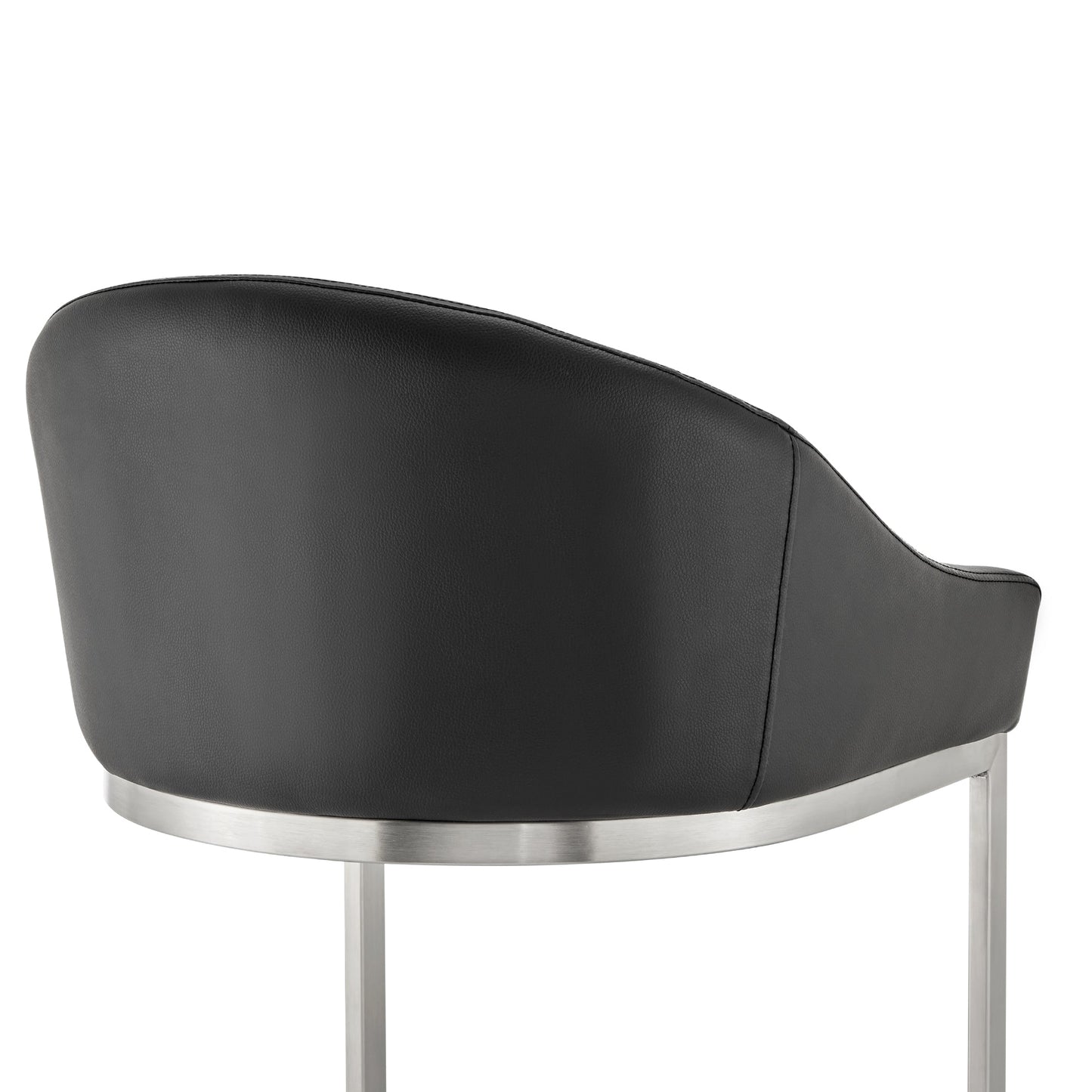 Atherik Bar Stool in Brushed Stainless Steel with Black Faux Leather