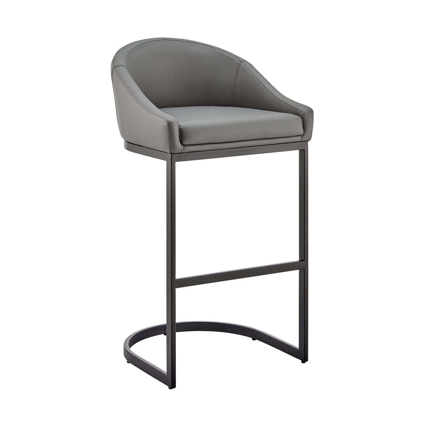 Atherik Bar Stool in Black Metal with Gray Faux Leather