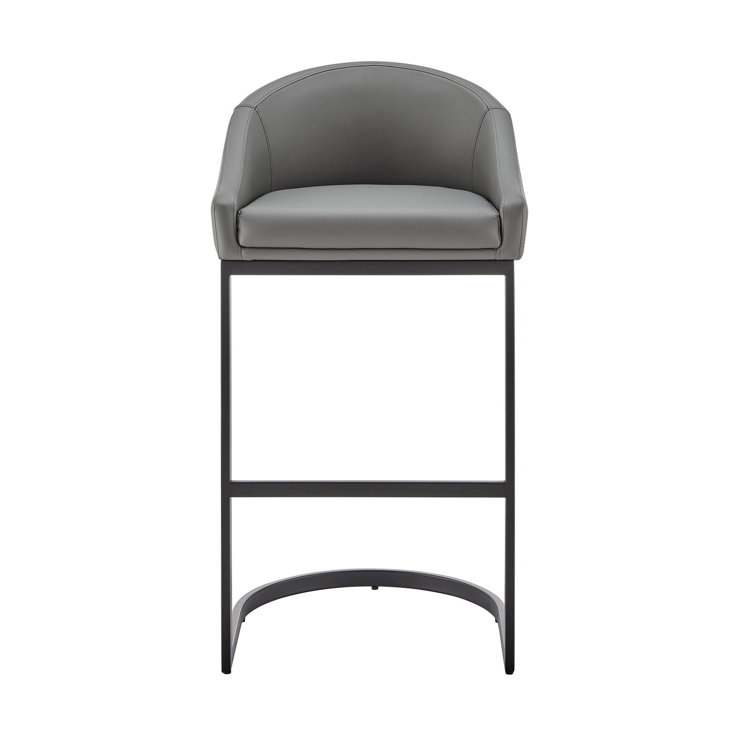 Atherik Bar Stool in Black Metal with Gray Faux Leather