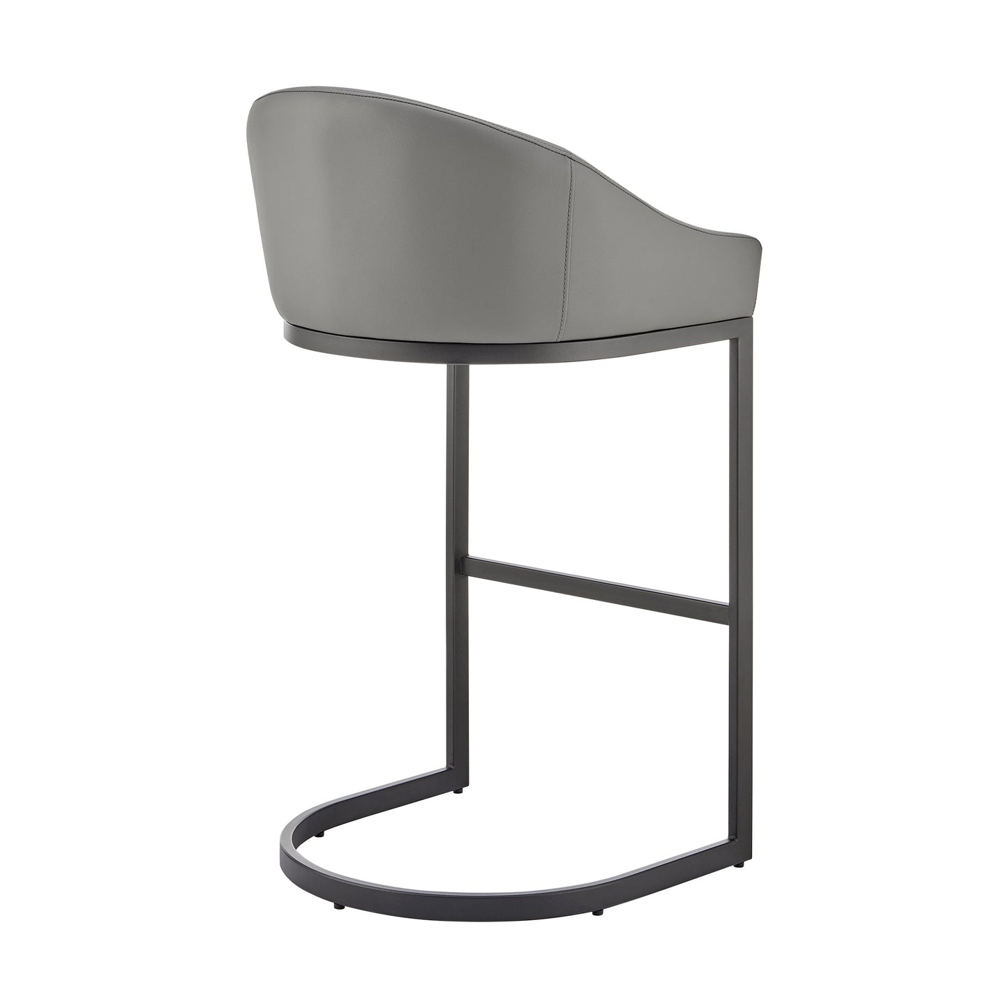 Atherik Bar Stool in Black Metal with Gray Faux Leather