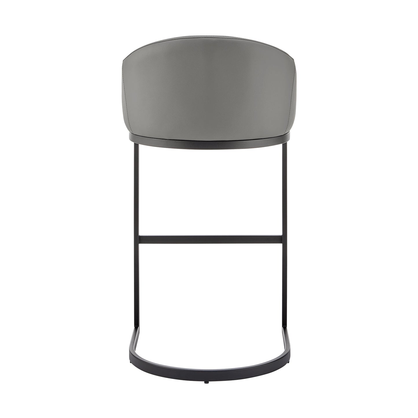 Atherik Bar Stool in Black Metal with Gray Faux Leather