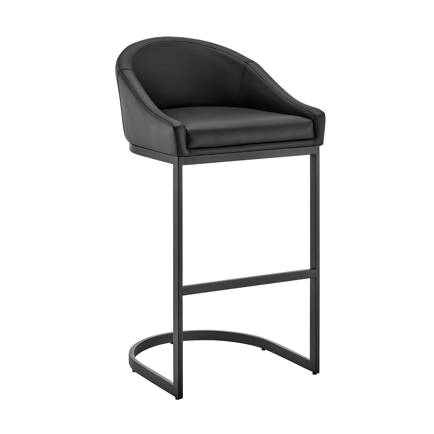 Atherik Bar Stool in Black Metal with Black Faux Leather