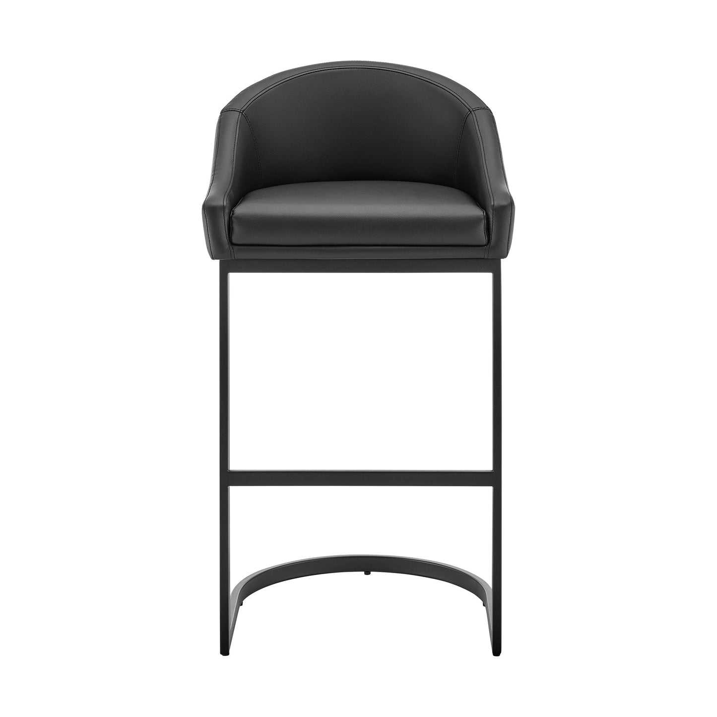 Atherik Bar Stool in Black Metal with Black Faux Leather