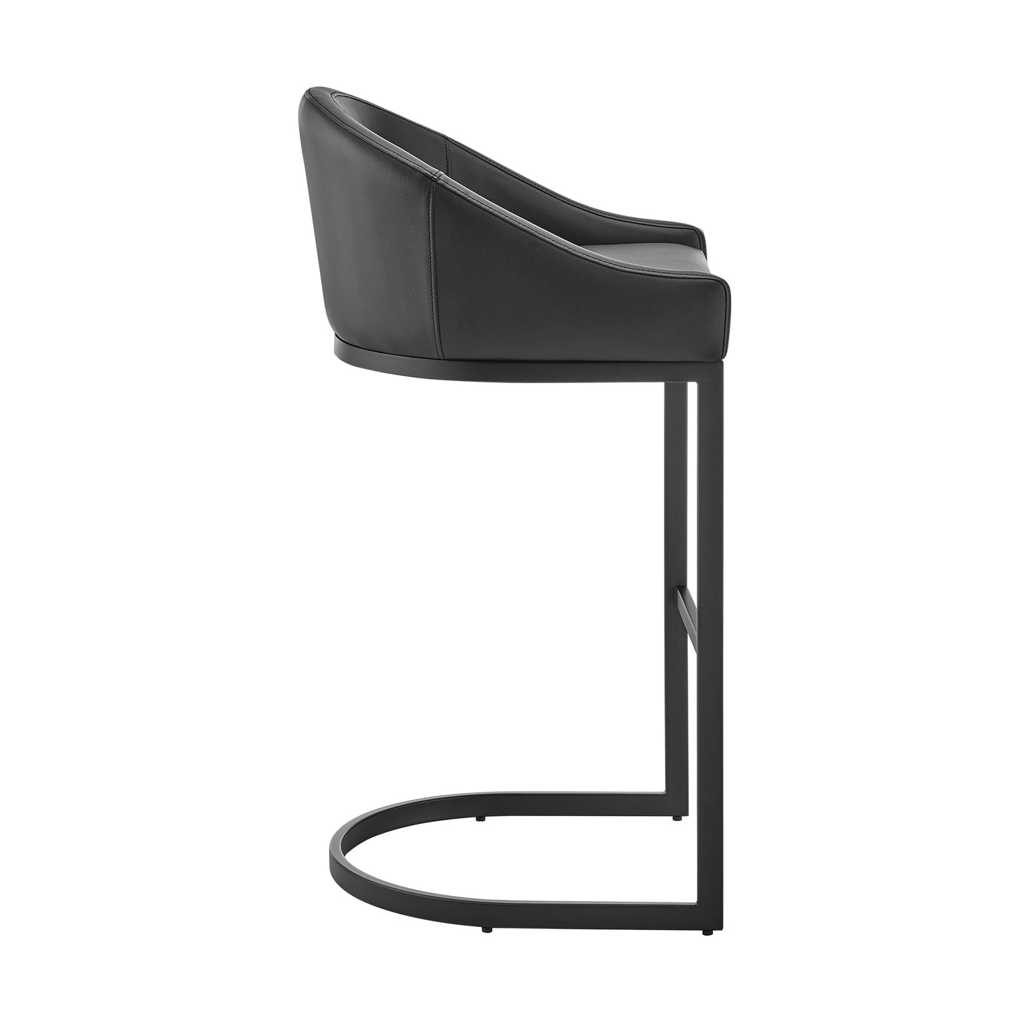 Atherik Bar Stool in Black Metal with Black Faux Leather