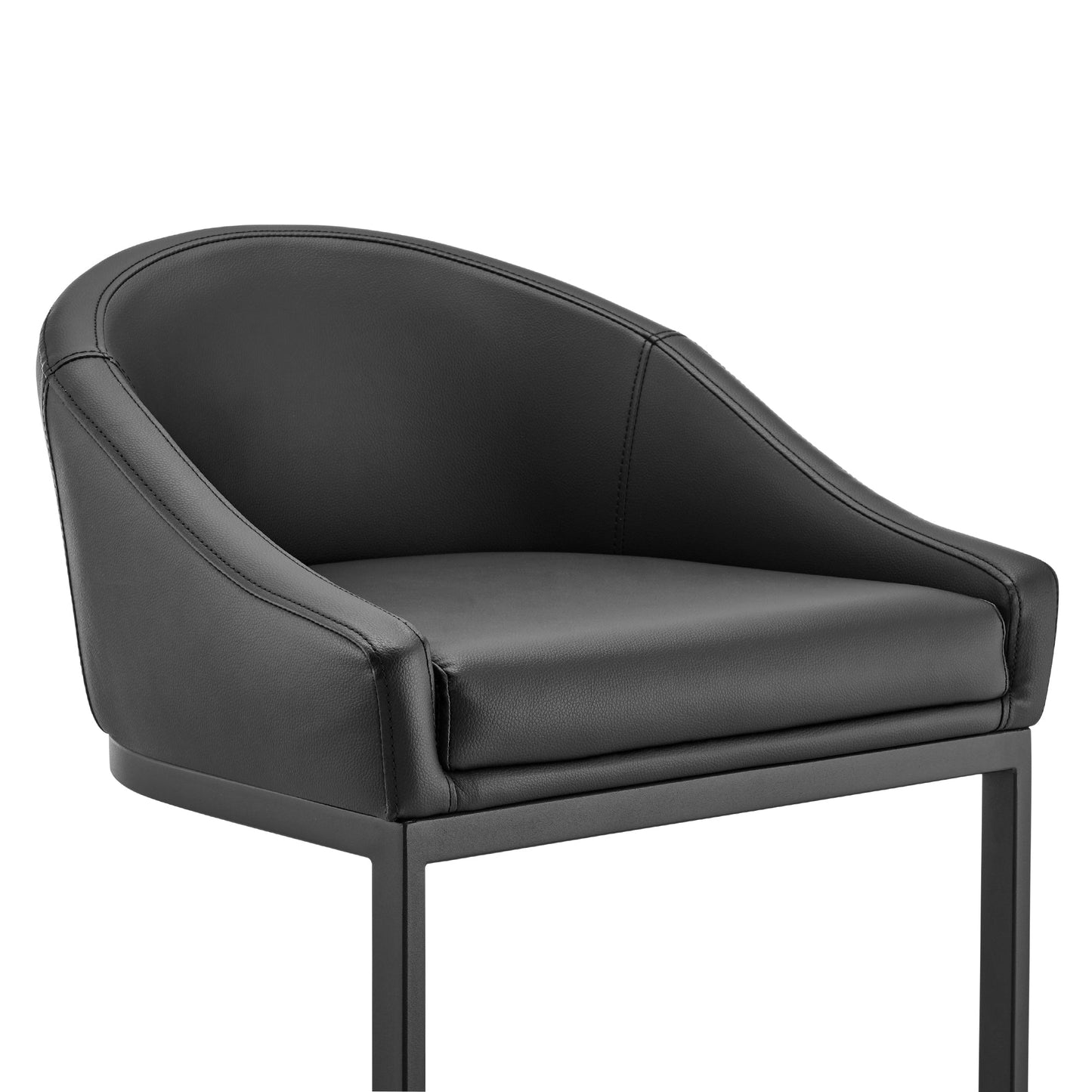 Atherik Bar Stool in Black Metal with Black Faux Leather