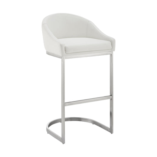 Atherik Counter Stool in Brushed Stainless Steel with White Faux Leather