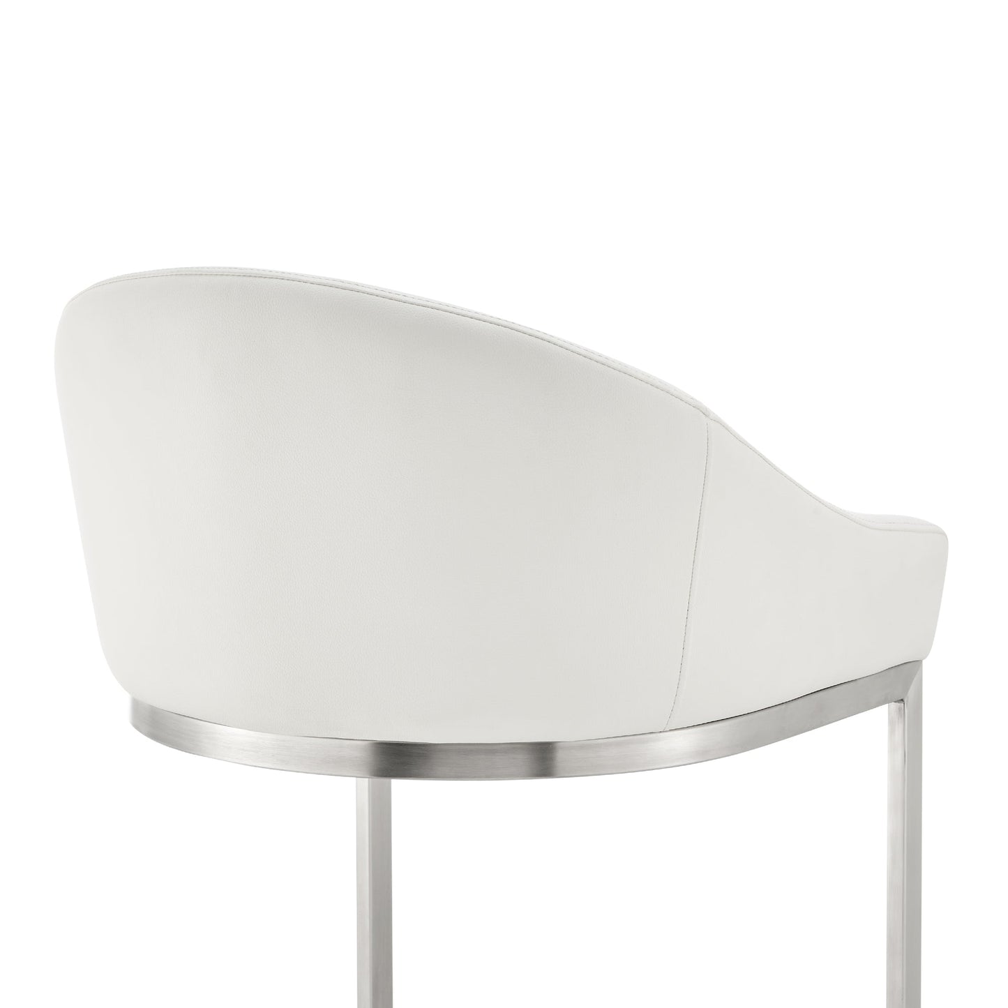 Atherik Counter Stool in Brushed Stainless Steel with White Faux Leather