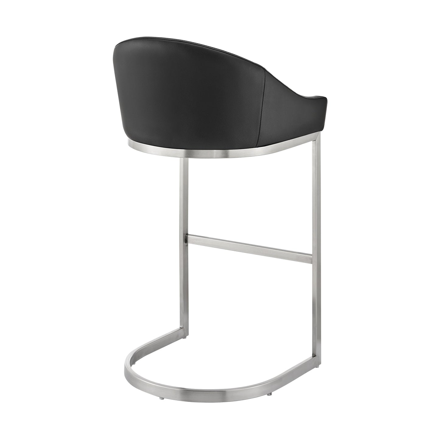 Atherik Counter Stool in Brushed Stainless Steel with Black Faux Leather