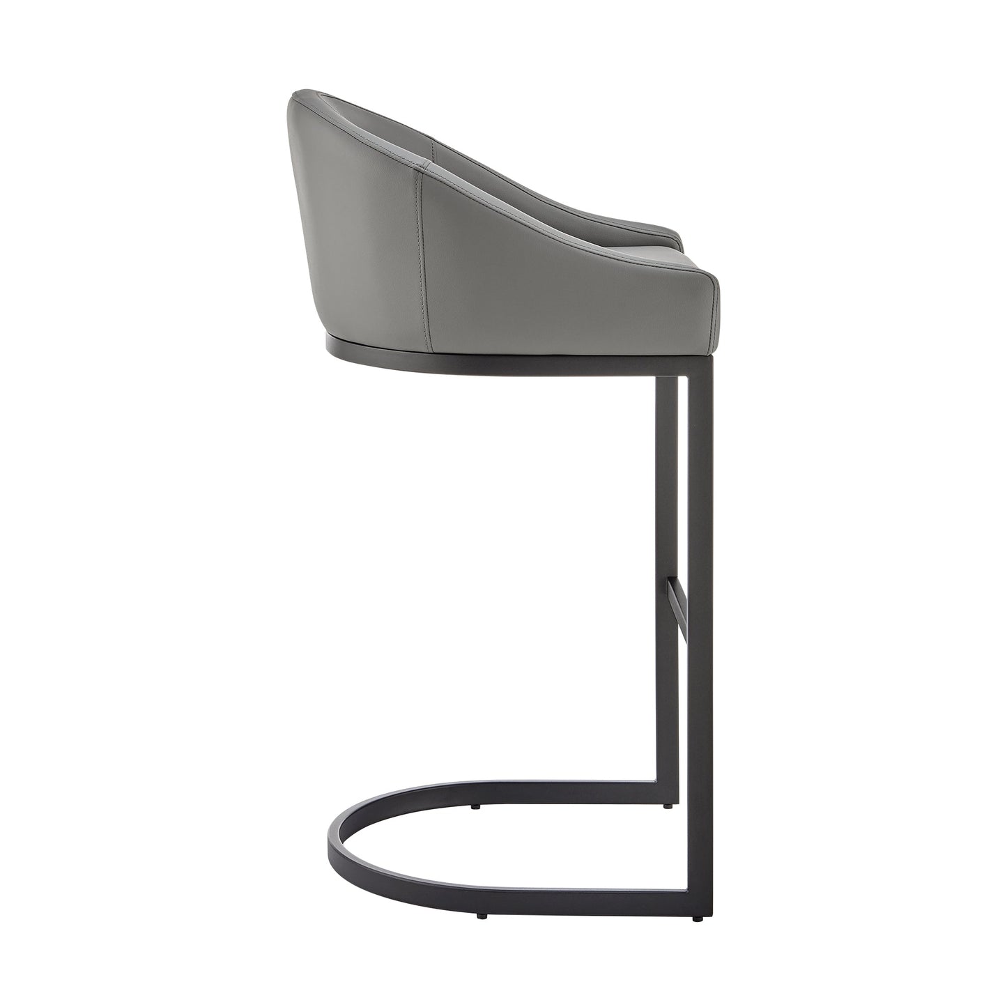 Atherik Counter Stool in Black Metal with Gray Faux Leather