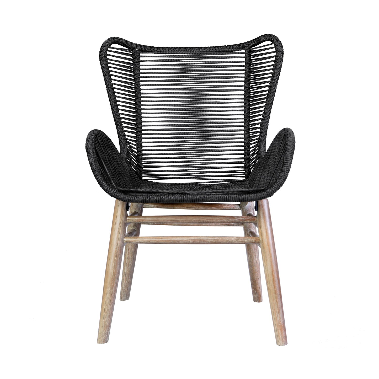 Fanny Outdoor Patio Dining Chair in Light Eucalyptus Wood and Charcoal Rope