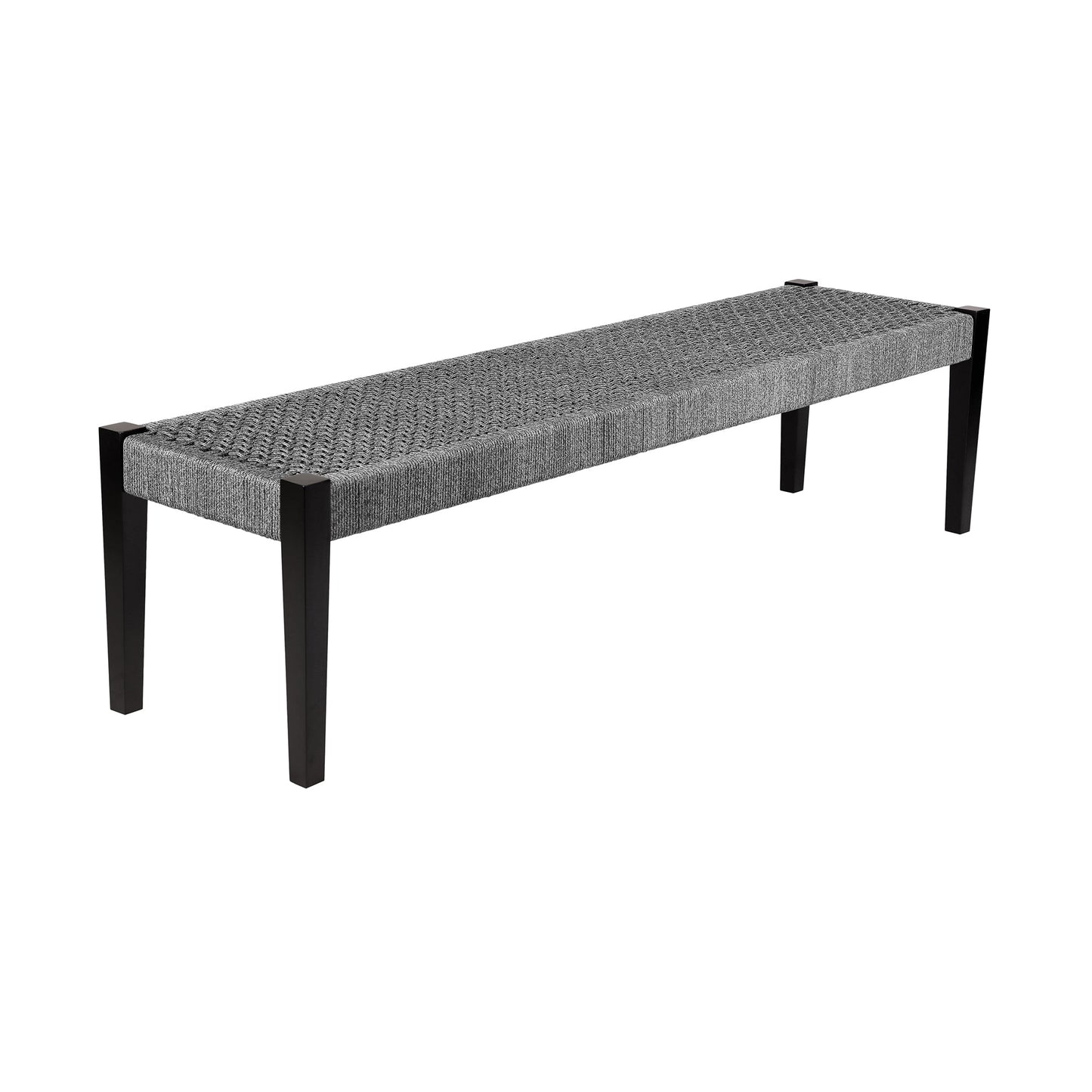 Camino Indoor Outdoor Dining Bench in Eucalyptus Wood and Gray Rope