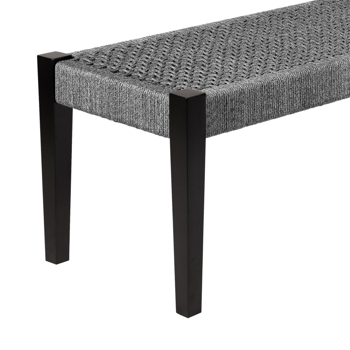 Camino Indoor Outdoor Dining Bench in Eucalyptus Wood and Gray Rope