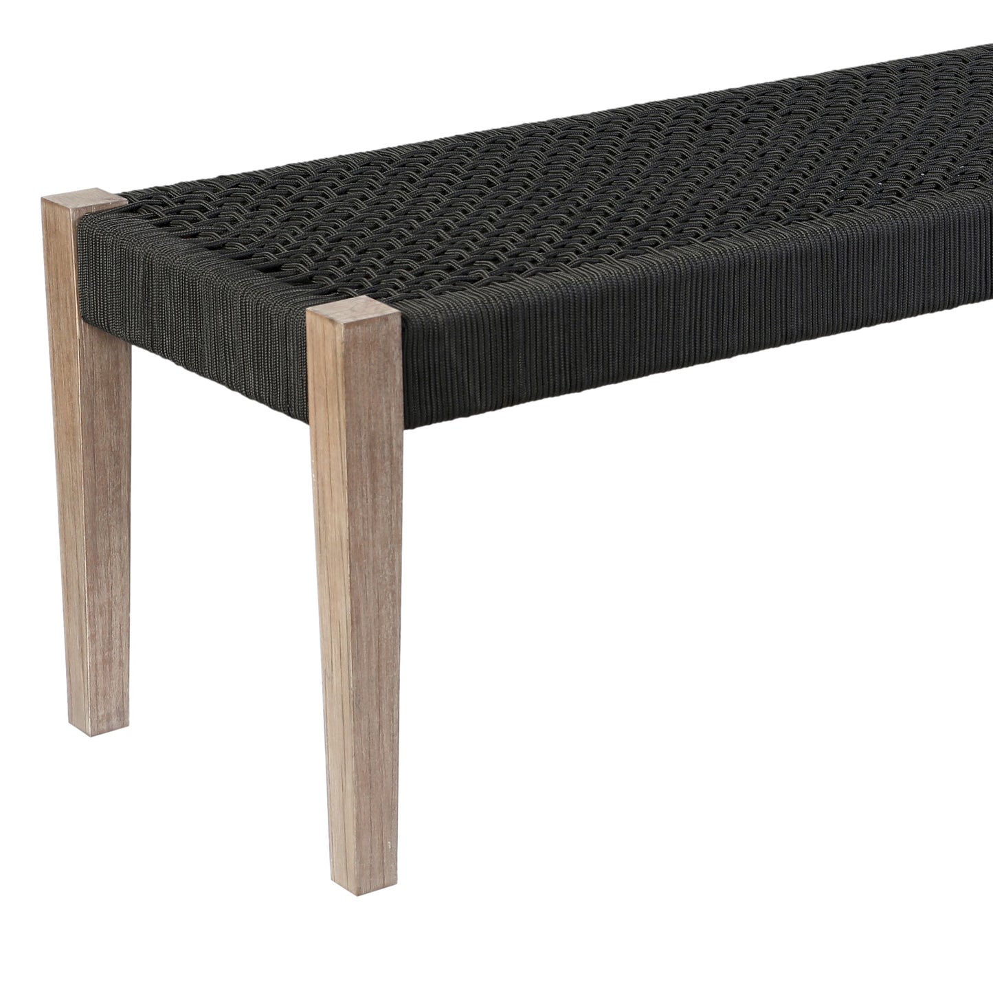 Camino Indoor Outdoor Dining Bench in Eucalyptus Wood and Charcoal Rope