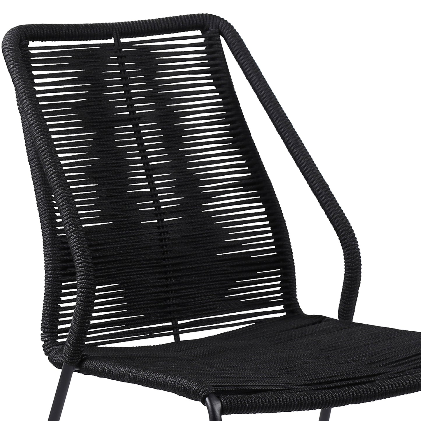 Sydney and Clip 3 Piece Outdoor Patio 36" Dining Set in Black Eucalyptus Wood and Black Rope