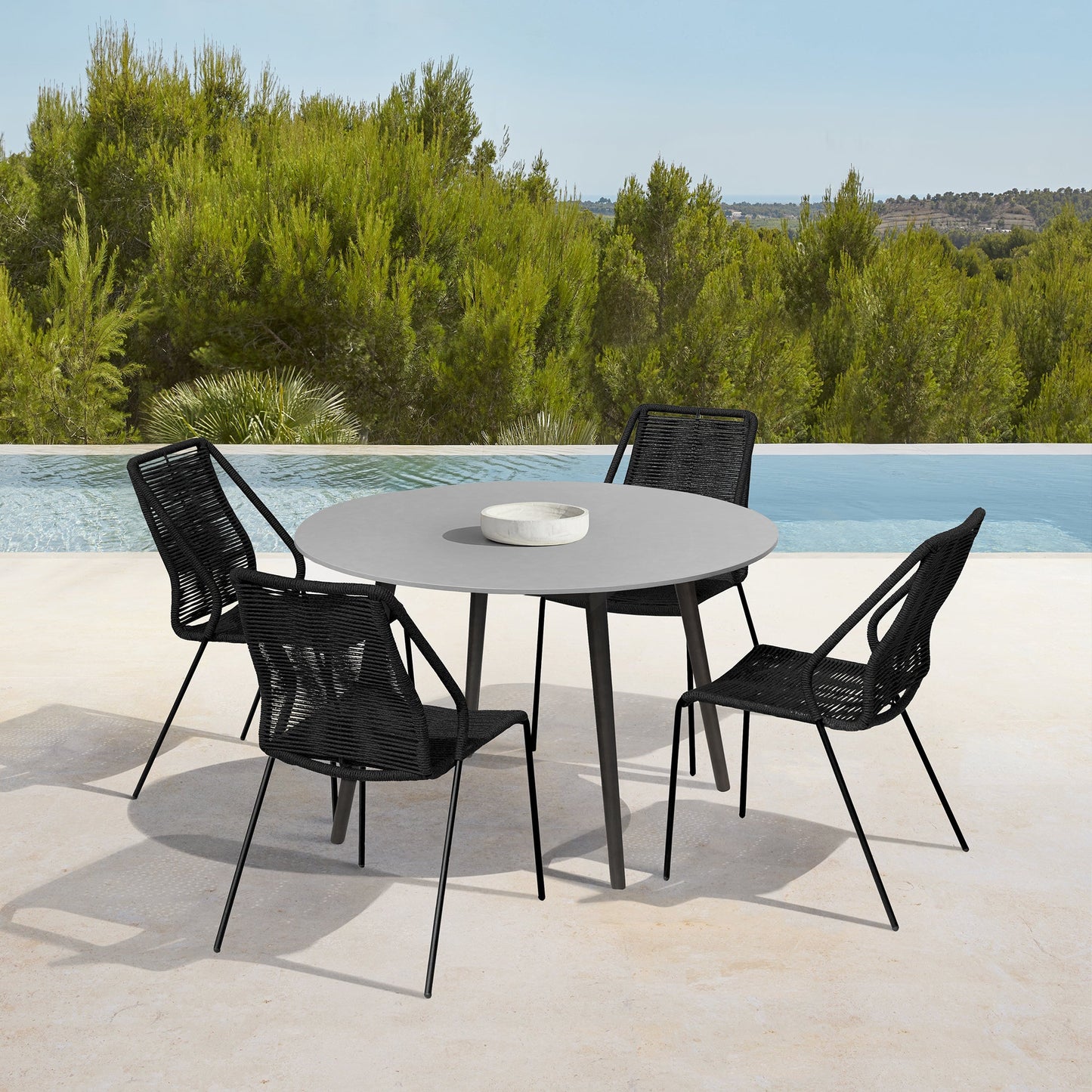 Sydney and Clip Outdoor Patio 5 Piece Dining Set in Black Rope with Black Eucalyptus Wood