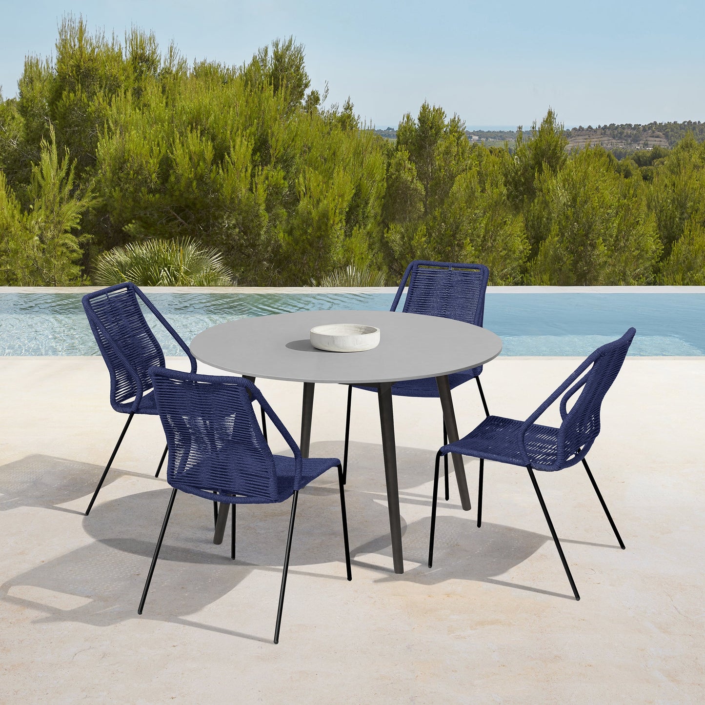 Sydney and Clip Outdoor Patio 5 Piece Dining Set in Blue Rope with Black Eucalyptus Wood