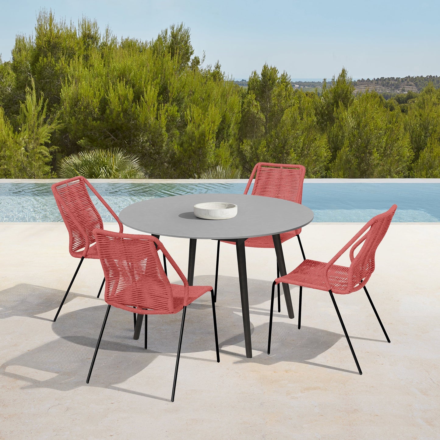 Sydney and Clip Outdoor Patio 5 Piece Dining Set in Brick Red Rope with Black Eucalyptus Wood