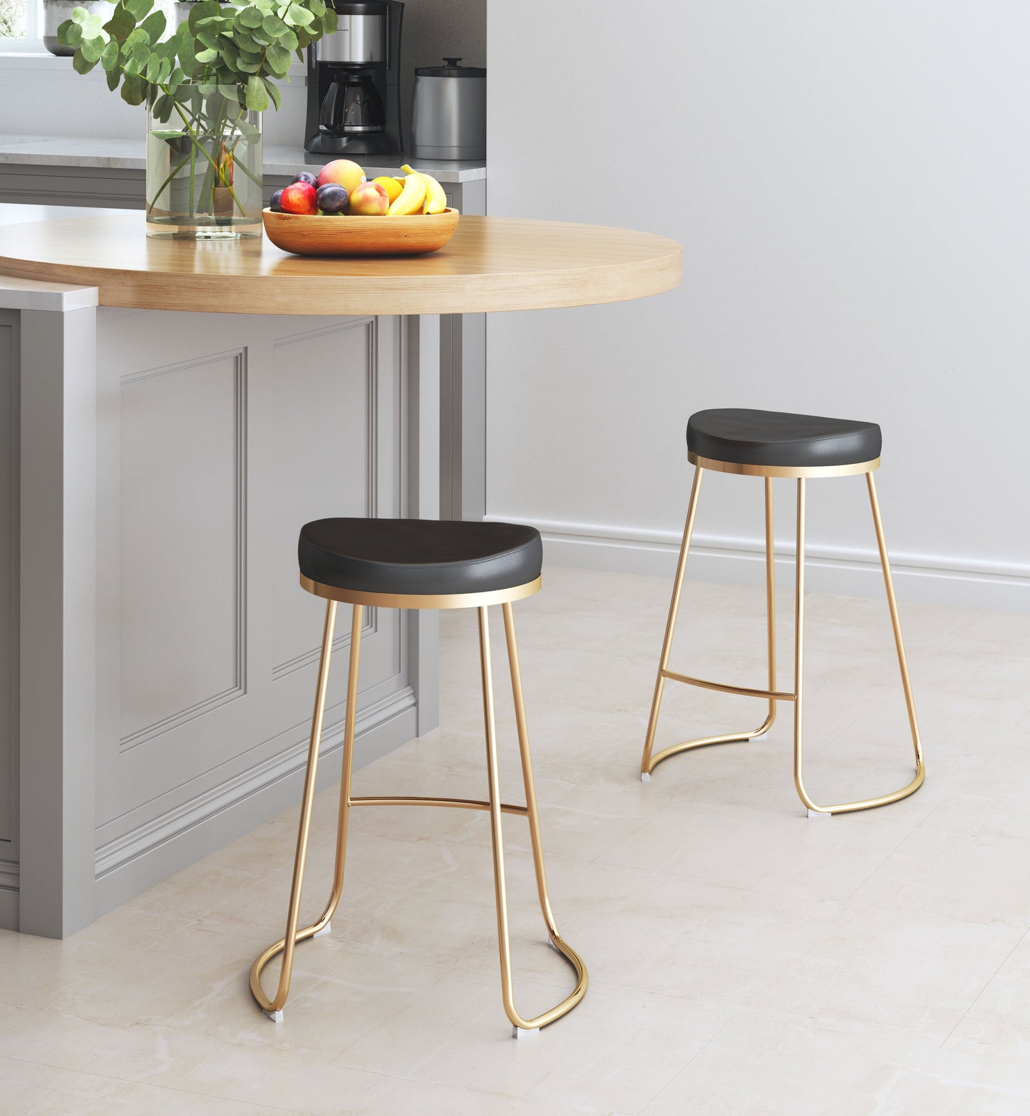 Bree Counter Stool (Set of 2) Black & Gold