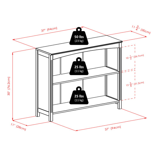 Terrace 2-Section Bookcase, Wide Shelf, Espresso