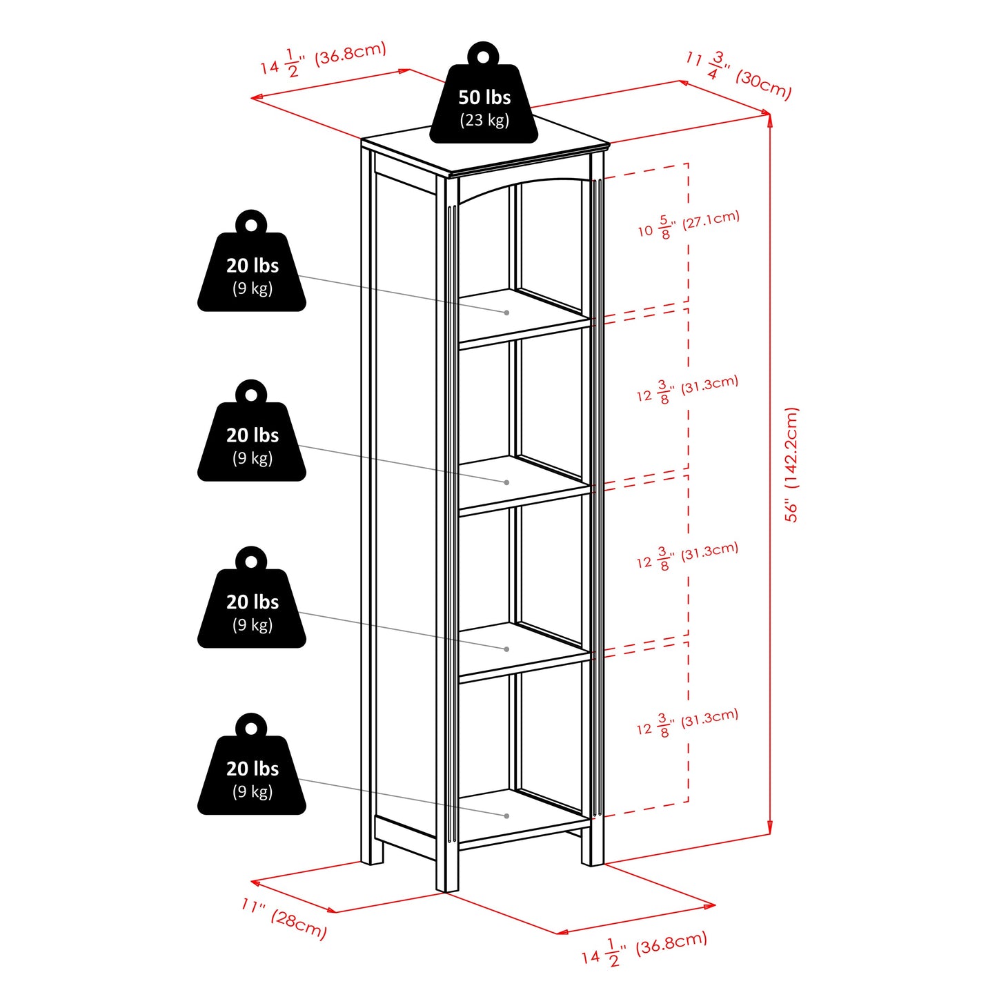 Terrace 5-Section Narrow Bookcase, Espresso