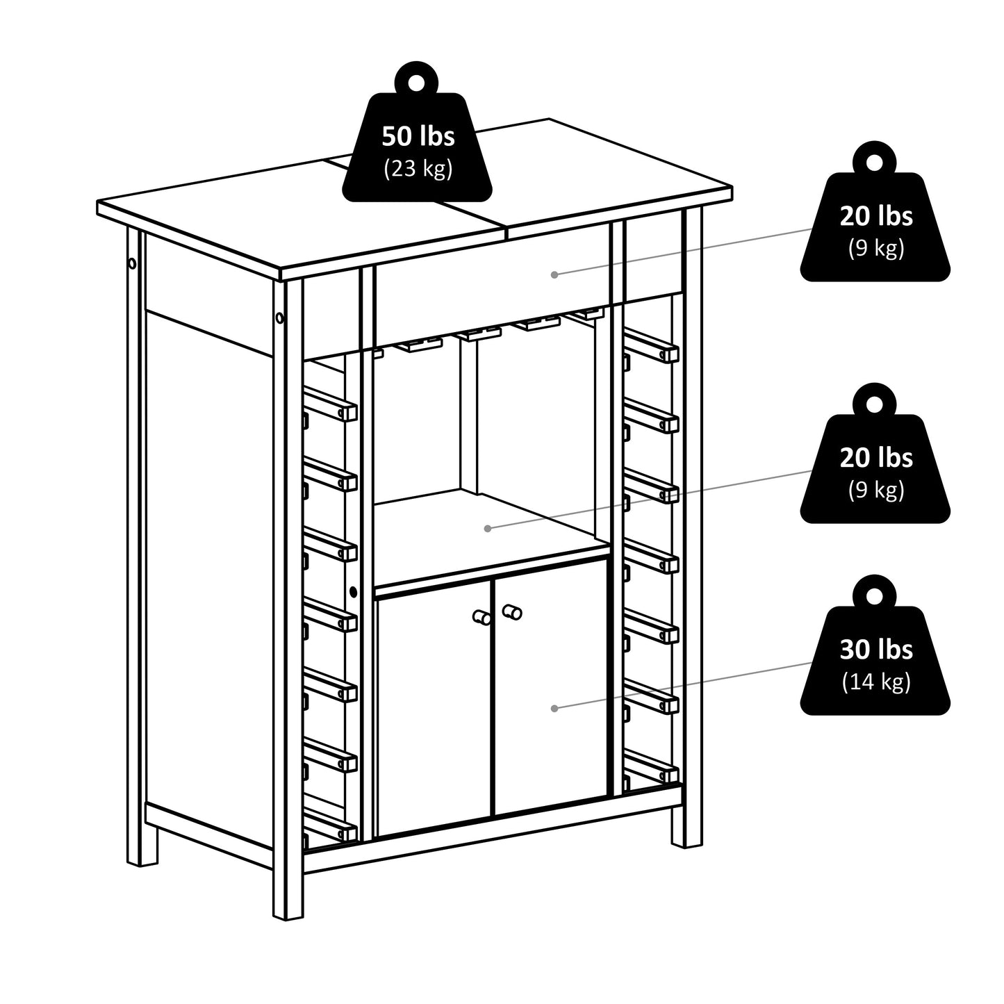 Yukon Wine Cabinet, Expandable Top, Espresso