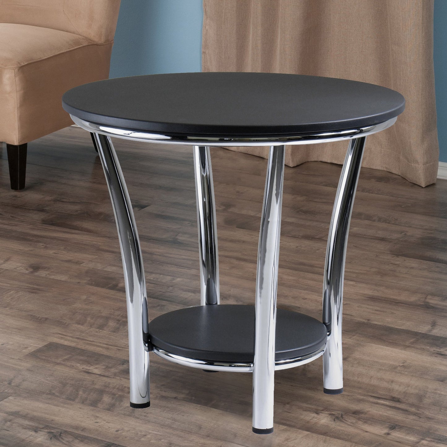 Maya Round End Table, Black and Metal