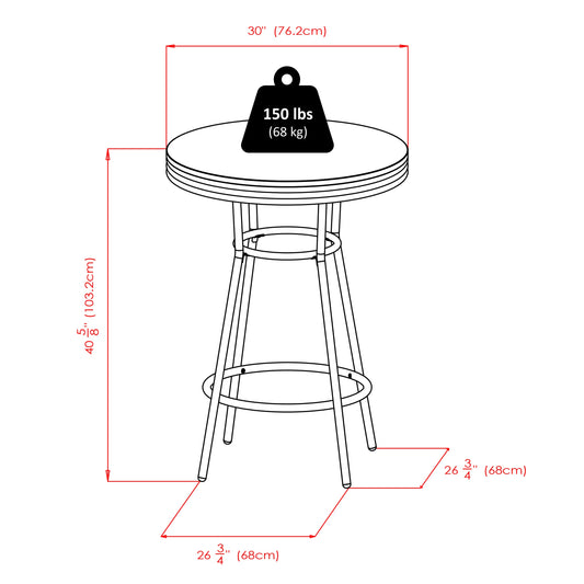 Summit 3-Pc High Table with Swivel Seat Bar Stools, Black and Chrome