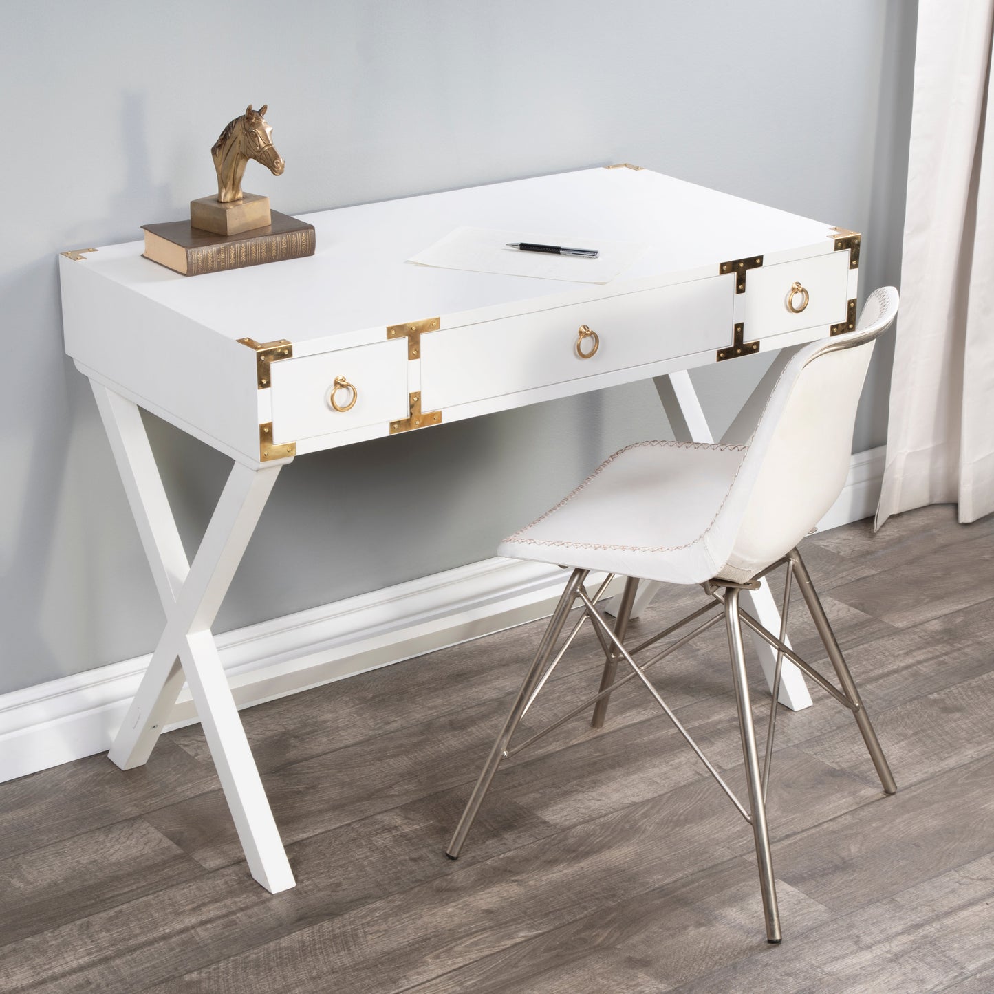 Forster Campaign Writing Desk in White  9341304