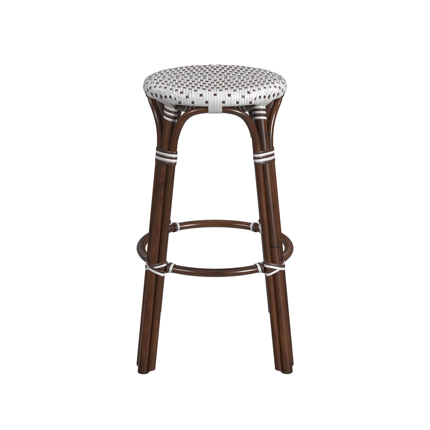 Tobias Round Rattan 30" Bar Stool in White and Brown Dot  9370117