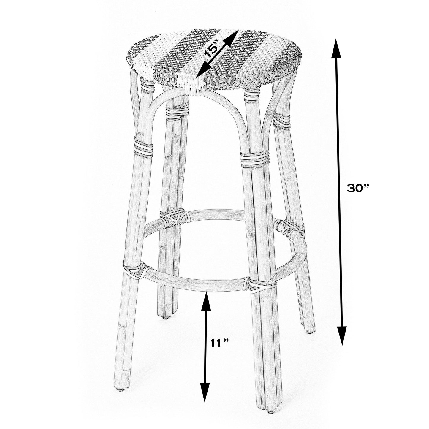 Tobias Round Rattan 30" Bar Stool in White and Brown Dot  9370117