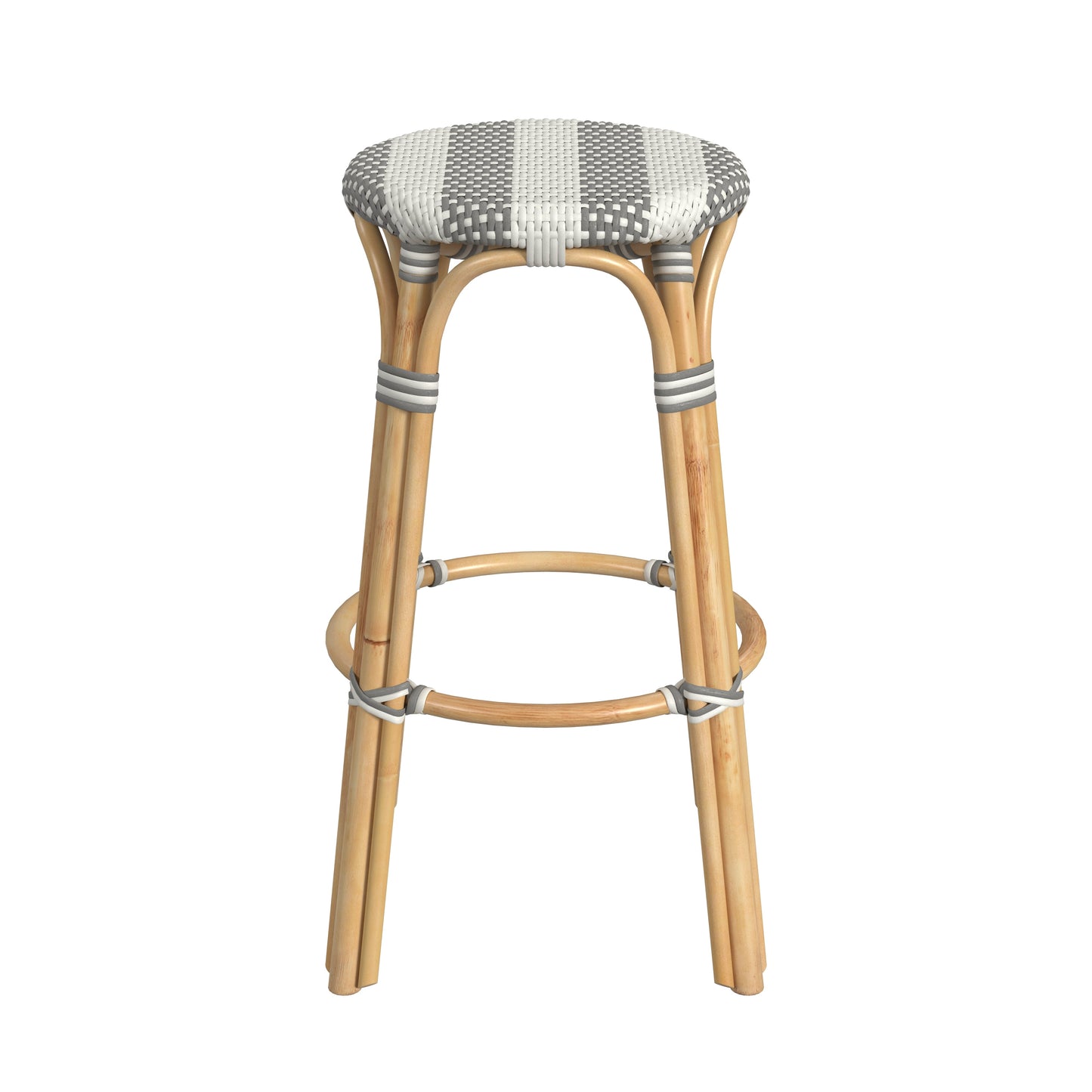 Tobias Round Rattan 30" Bar Stool in Gray and White Stripe  9370144