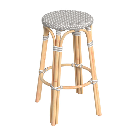 Tobias Round Rattan 30" Bar Stool in Gray and White Dot  9370266