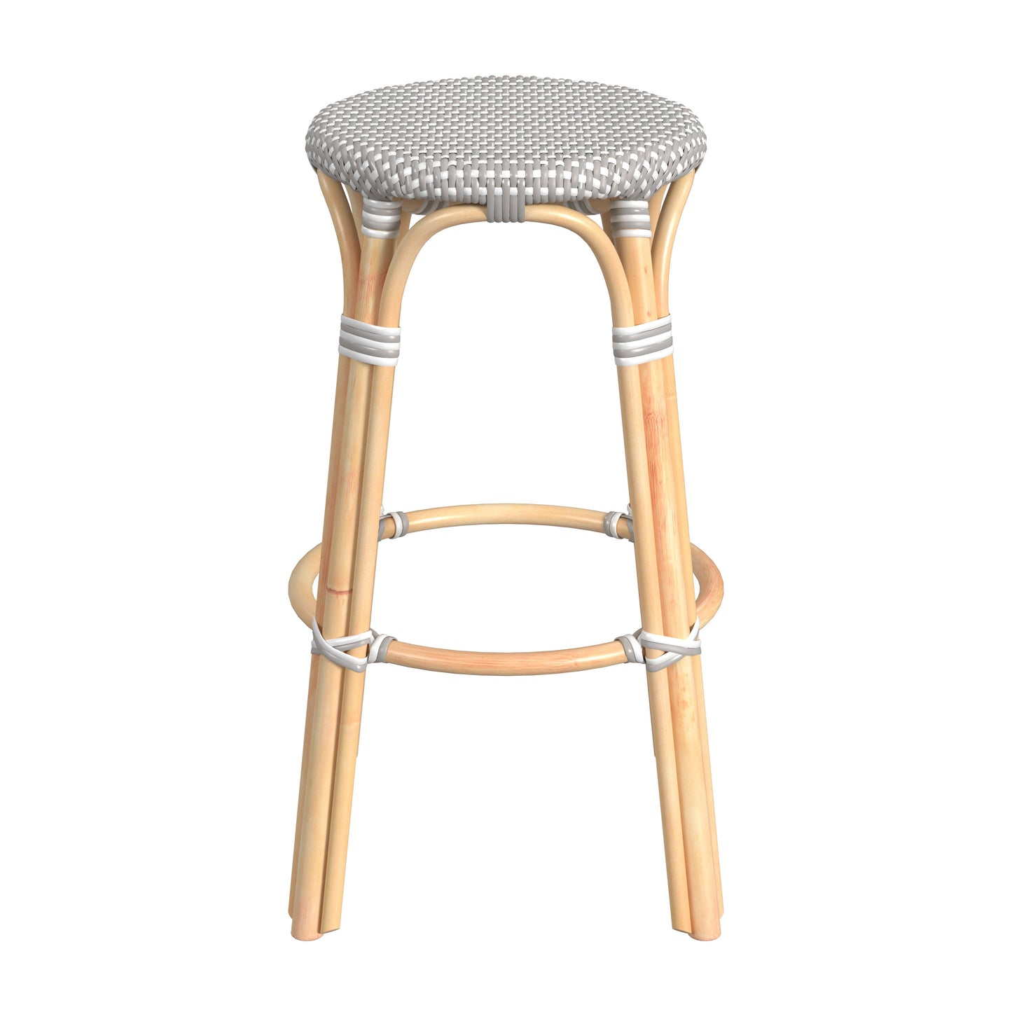 Tobias Round Rattan 30" Bar Stool in Gray and White Dot  9370266