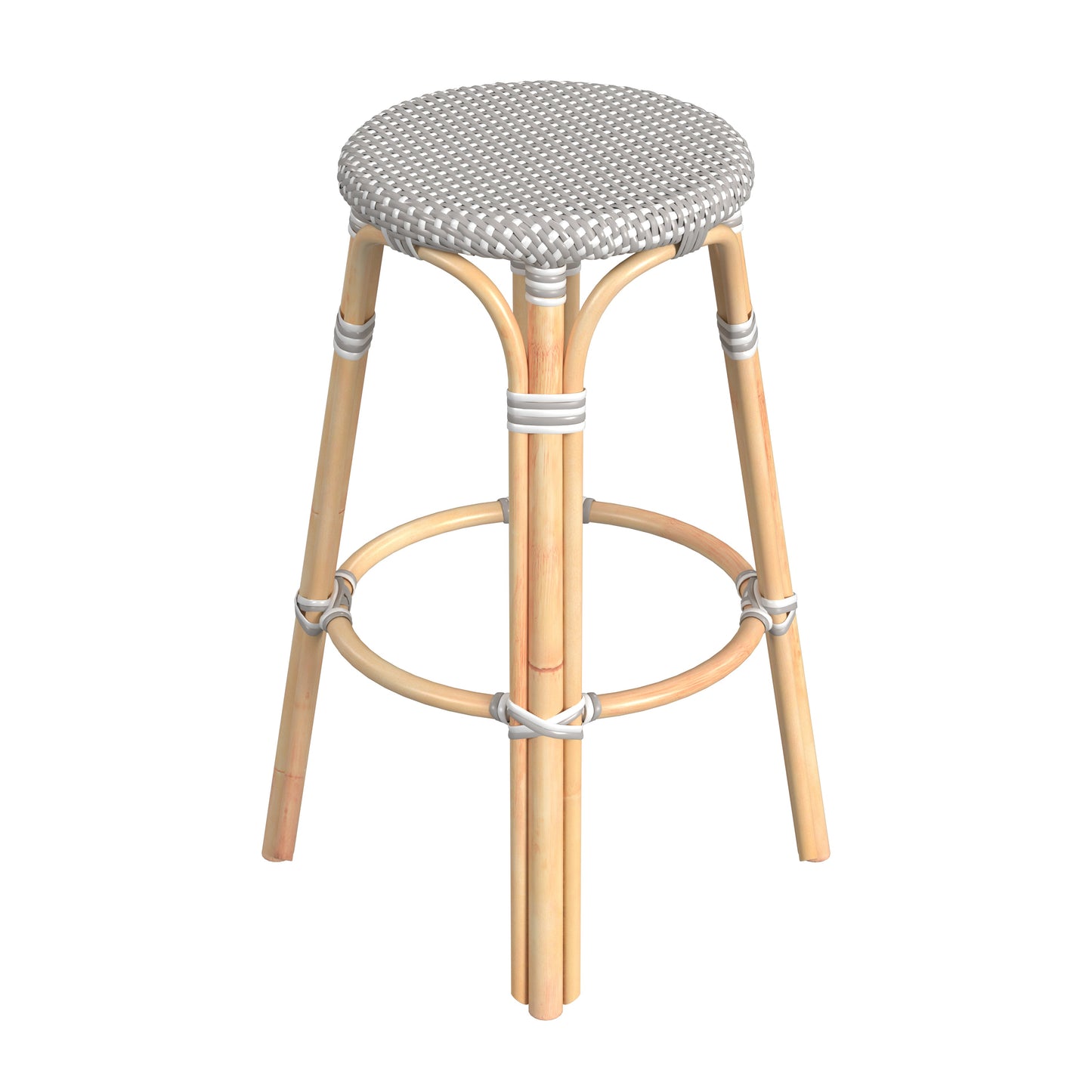 Tobias Round Rattan 30" Bar Stool in Gray and White Dot  9370266