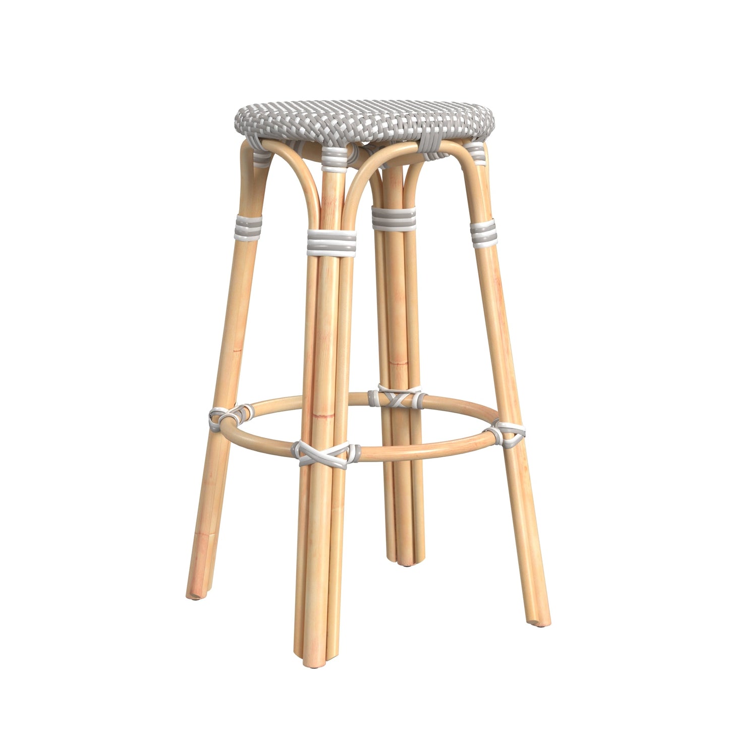 Tobias Round Rattan 30" Bar Stool in Gray and White Dot  9370266