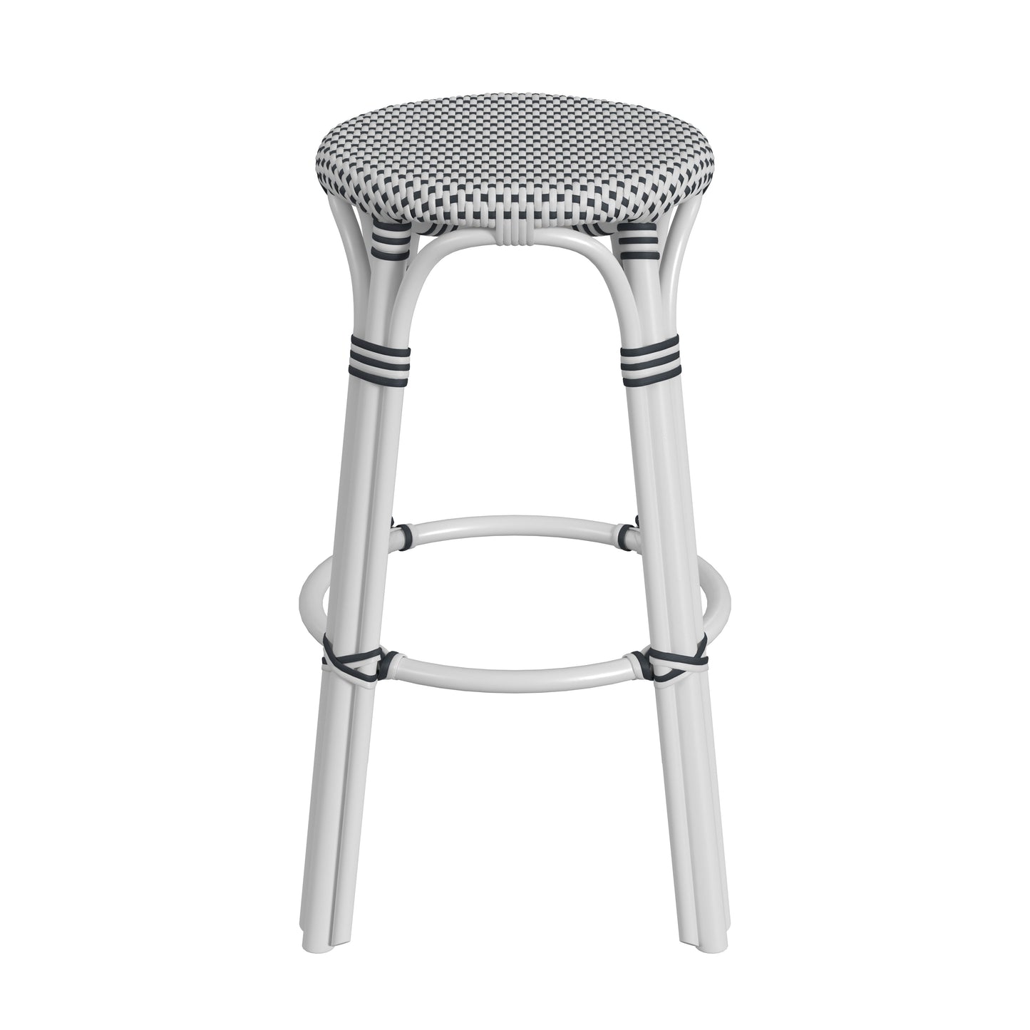 Tobias Round Rattan 30" Bar Stool in White and Black Dot  9370288